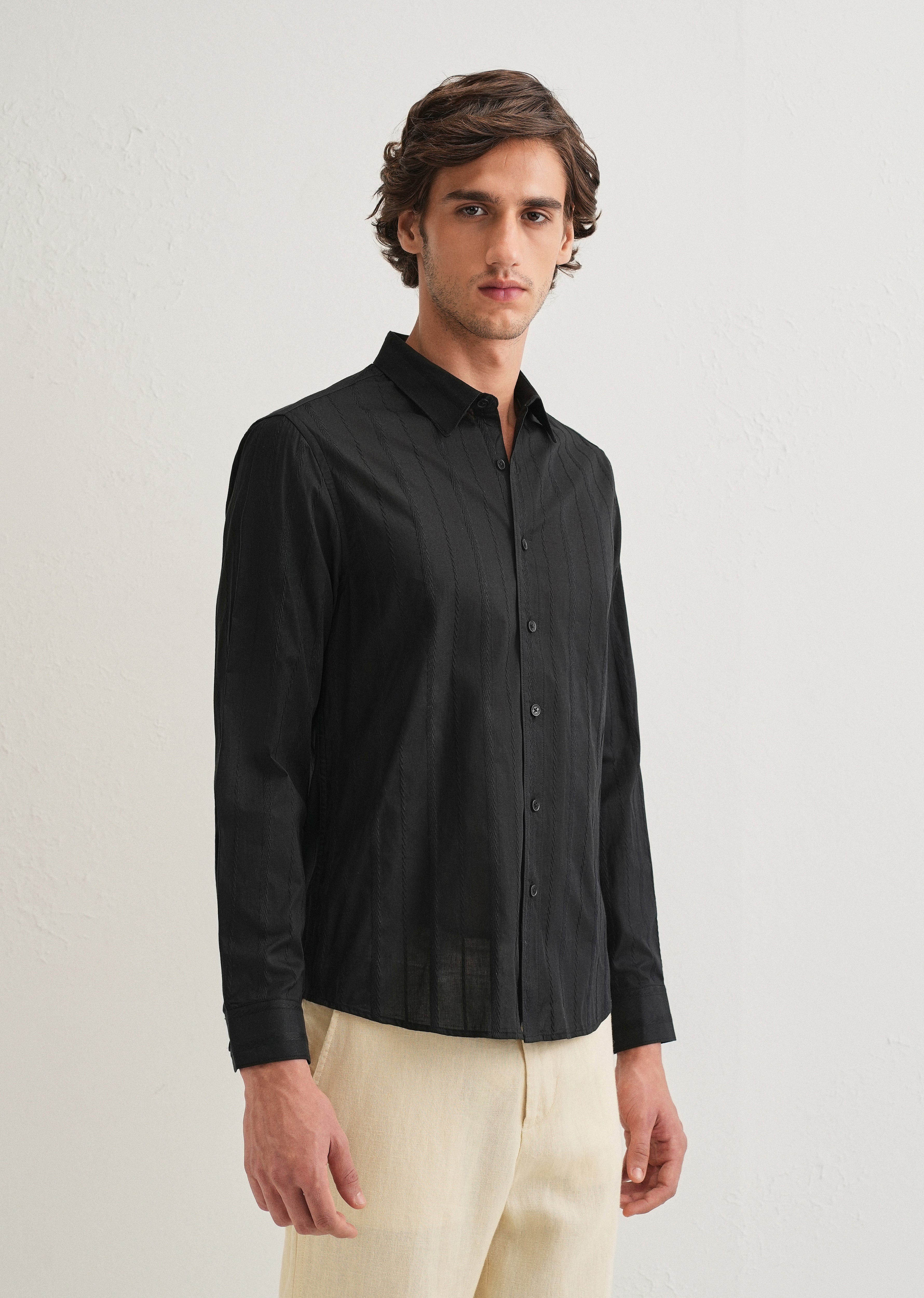 Black Herringbone Pattern Shirt