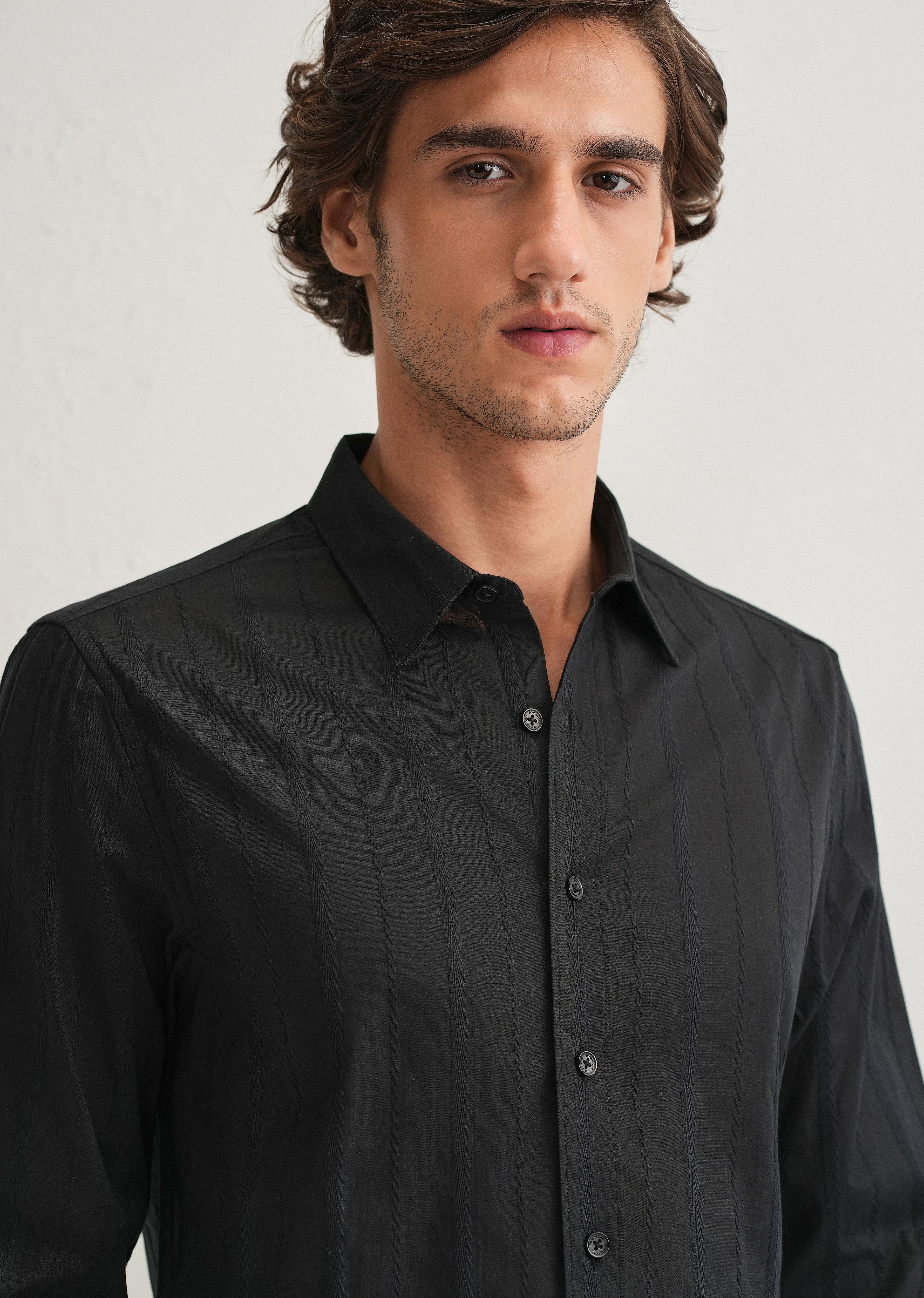 Black Herringbone Pattern Shirt