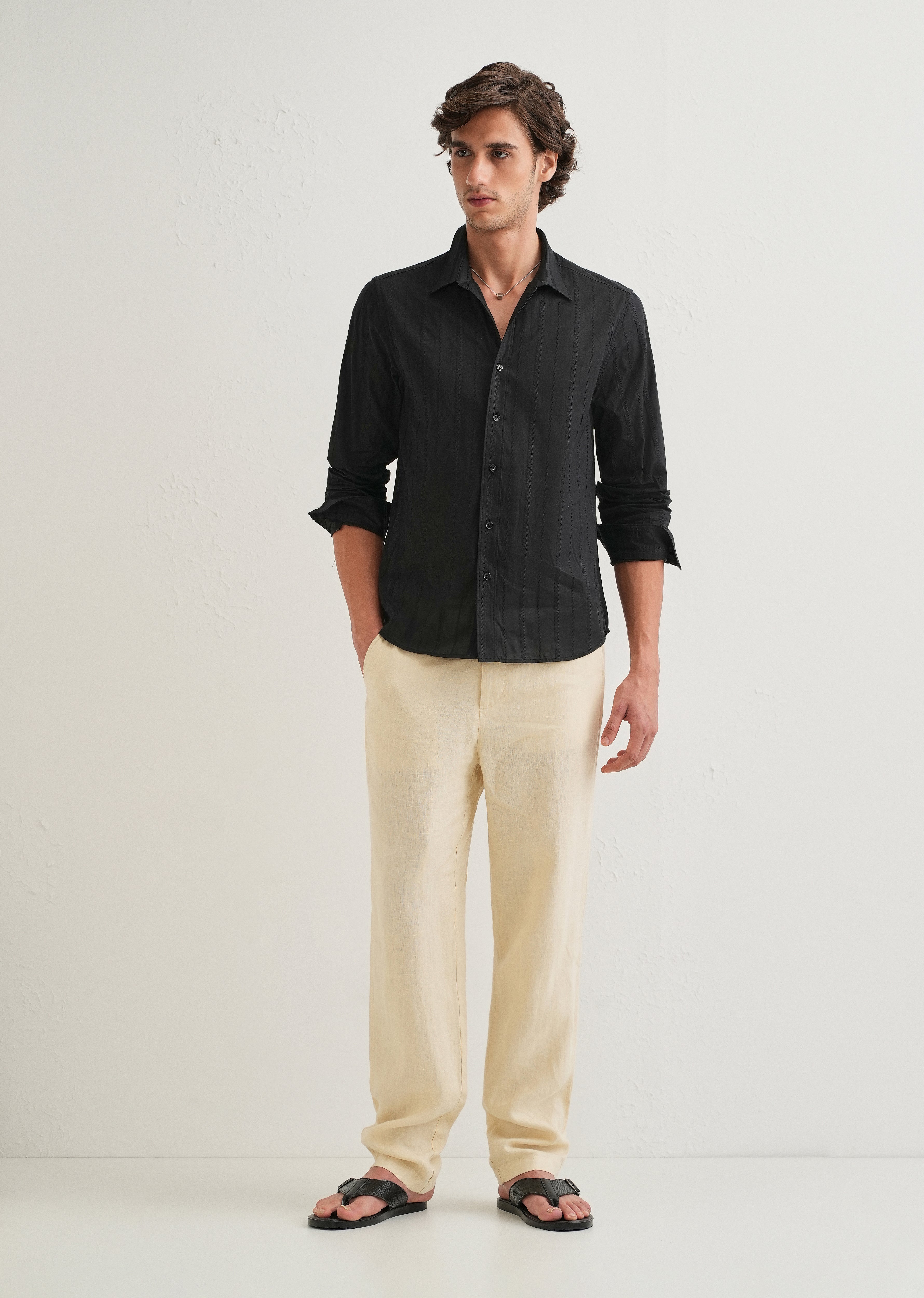 Black Herringbone Pattern Shirt