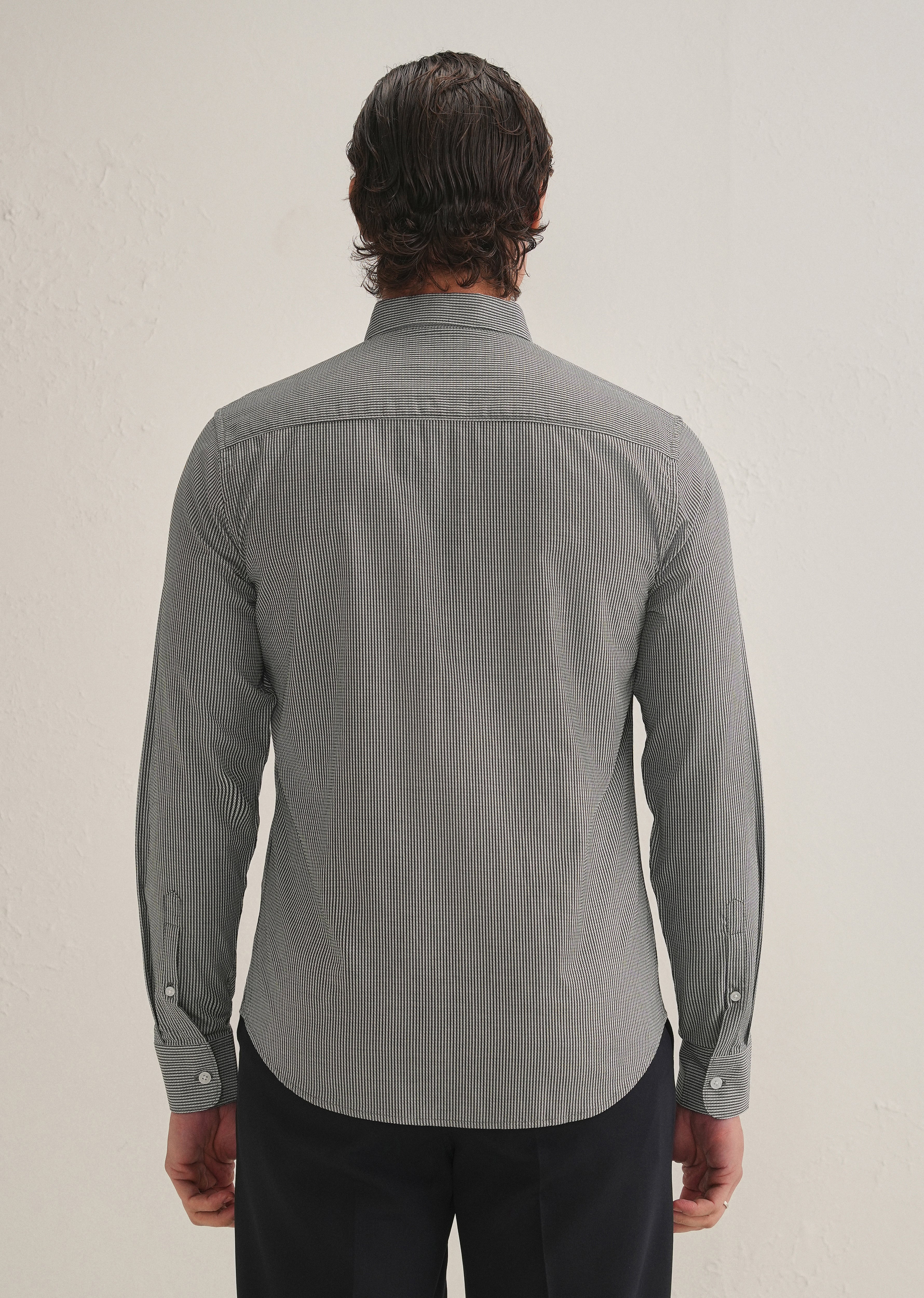 Black Houndstooth Dobby Cotton Shirt