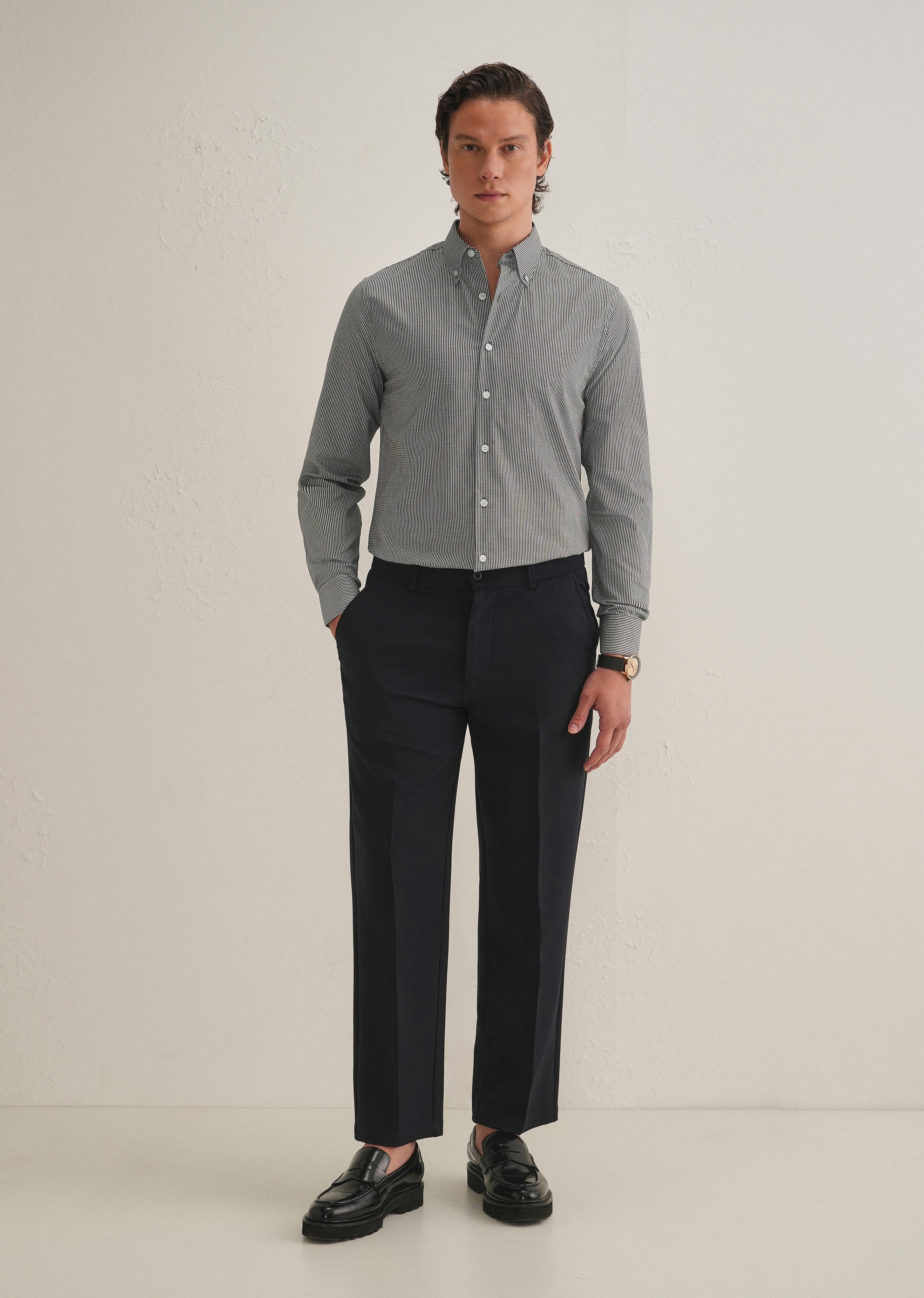 Black Houndstooth Dobby Cotton Shirt