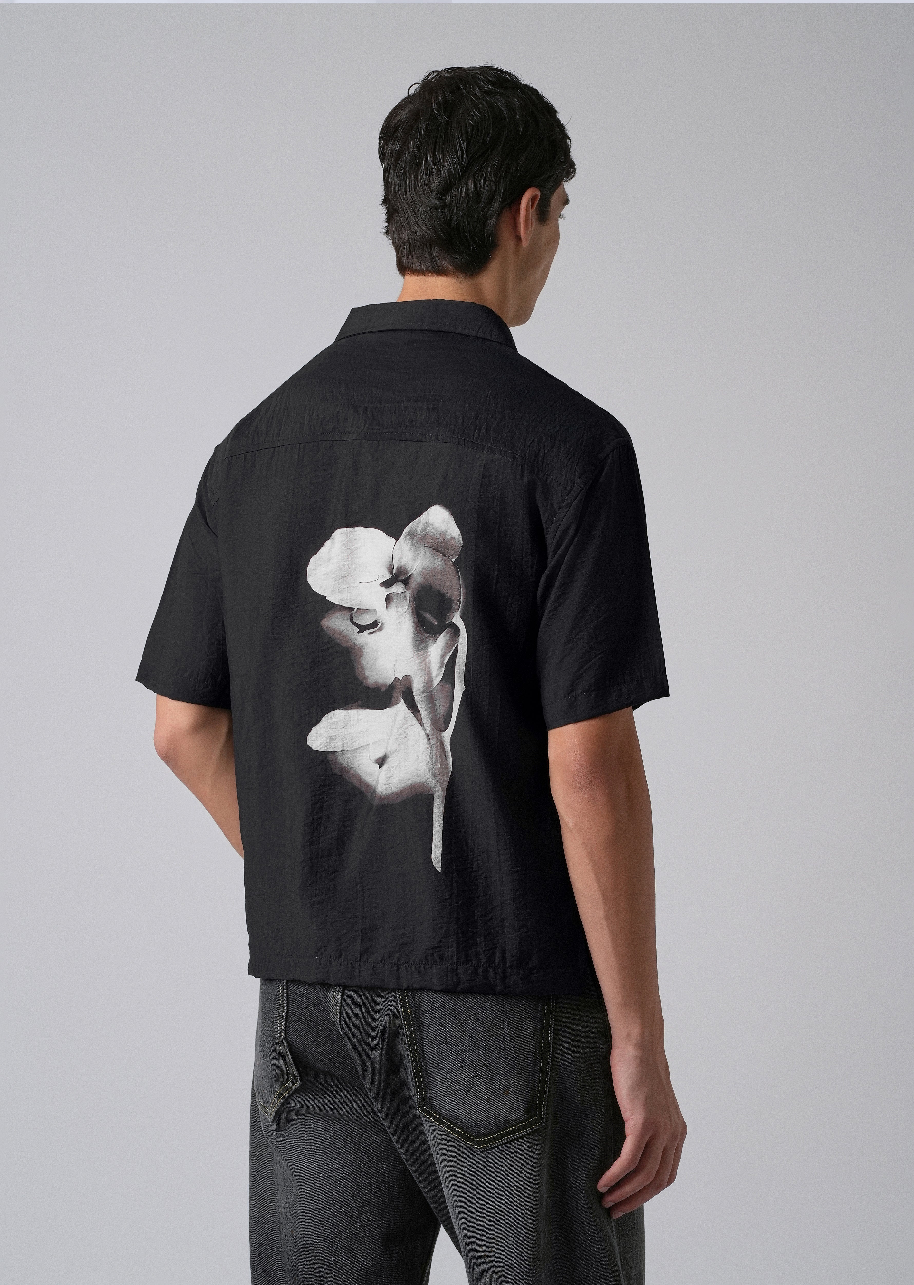 Black Ink Wash Floral Print Shirt