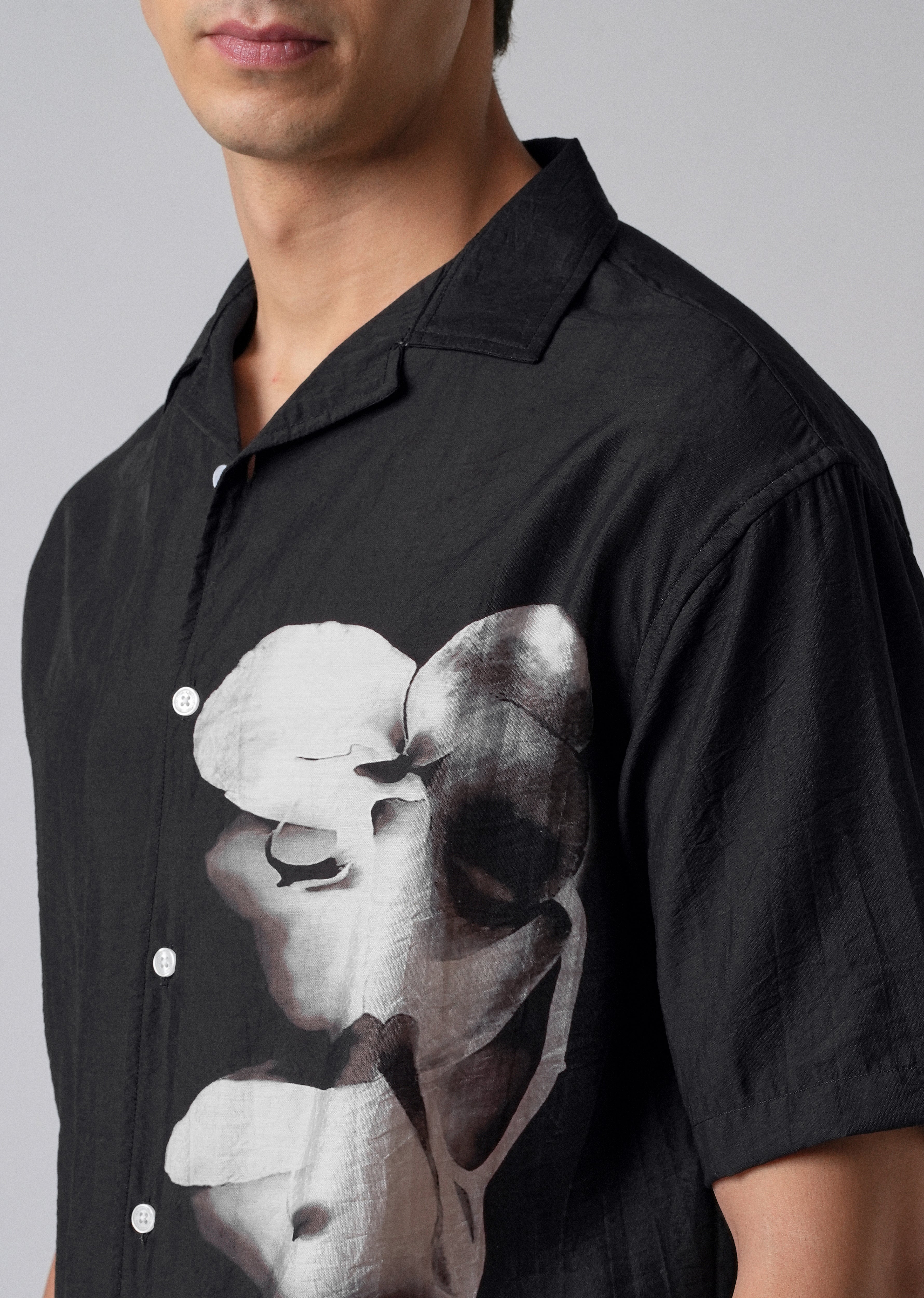 Black Ink Wash Floral Print Shirt