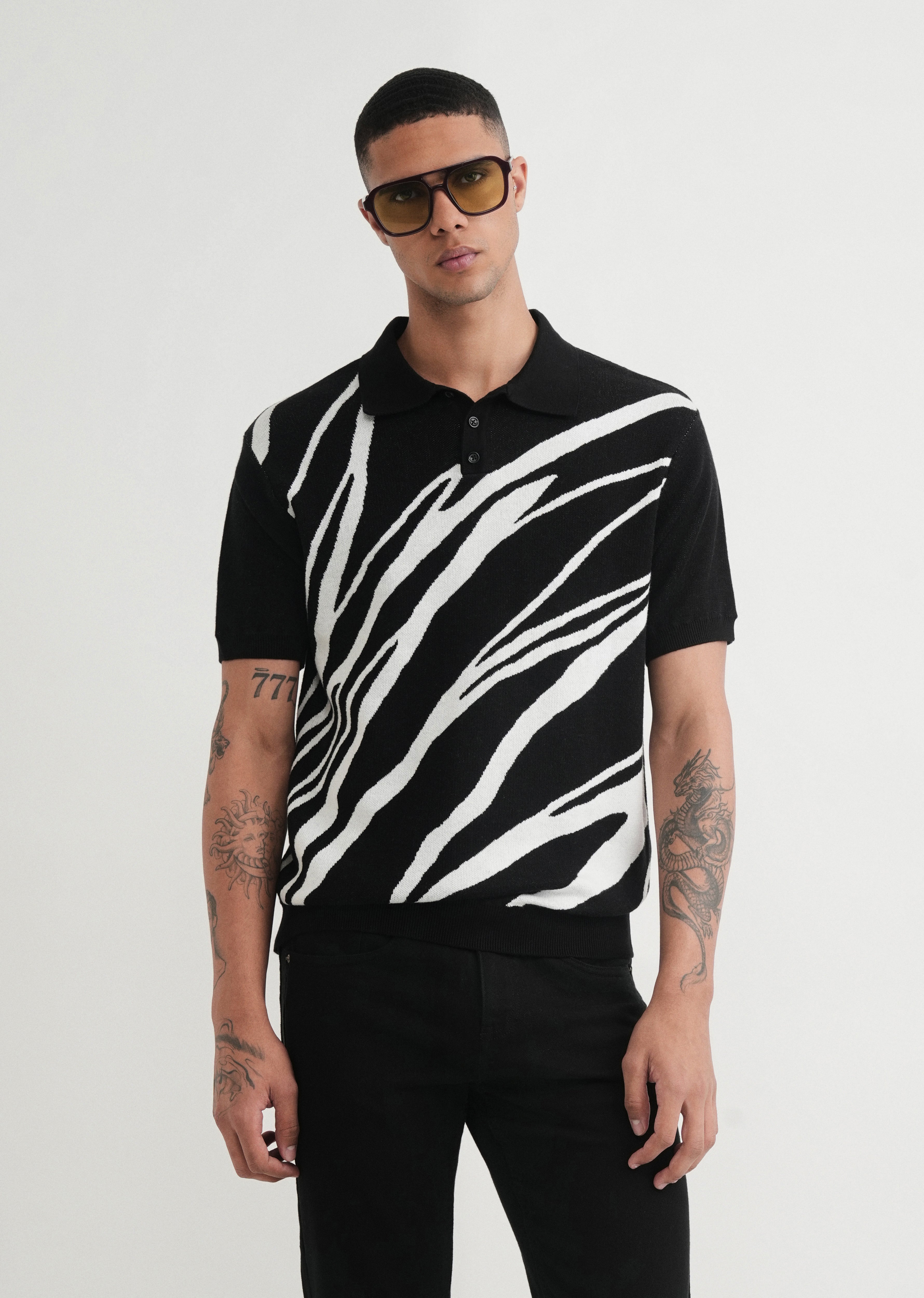 Black Jacquard Knitted Polo