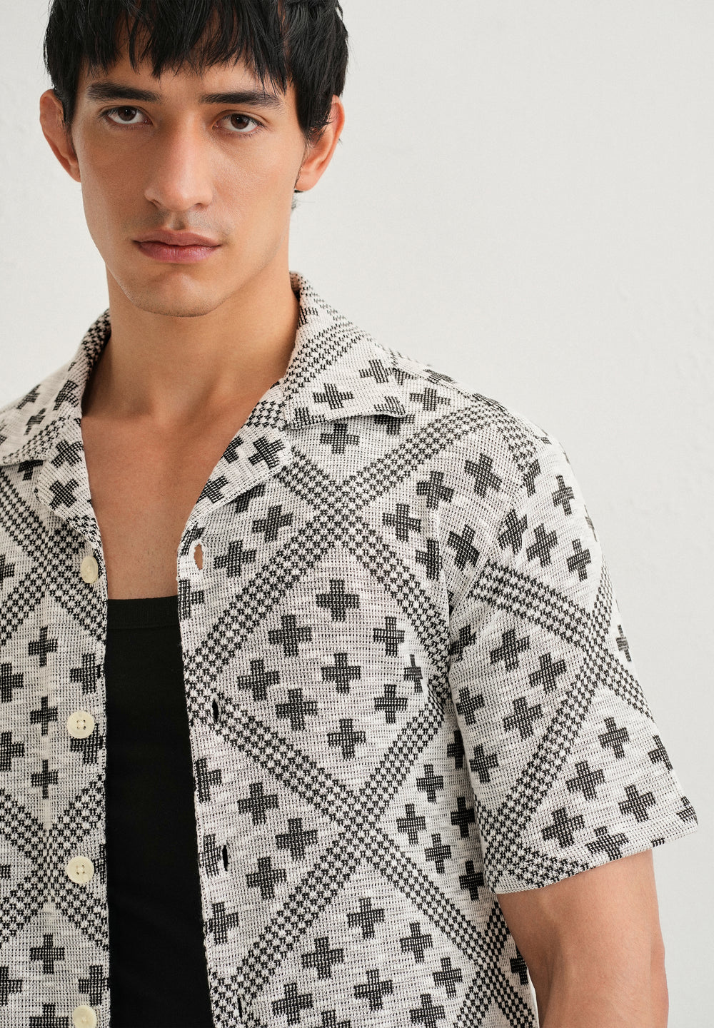 Black Jacquard Knitted Shirt