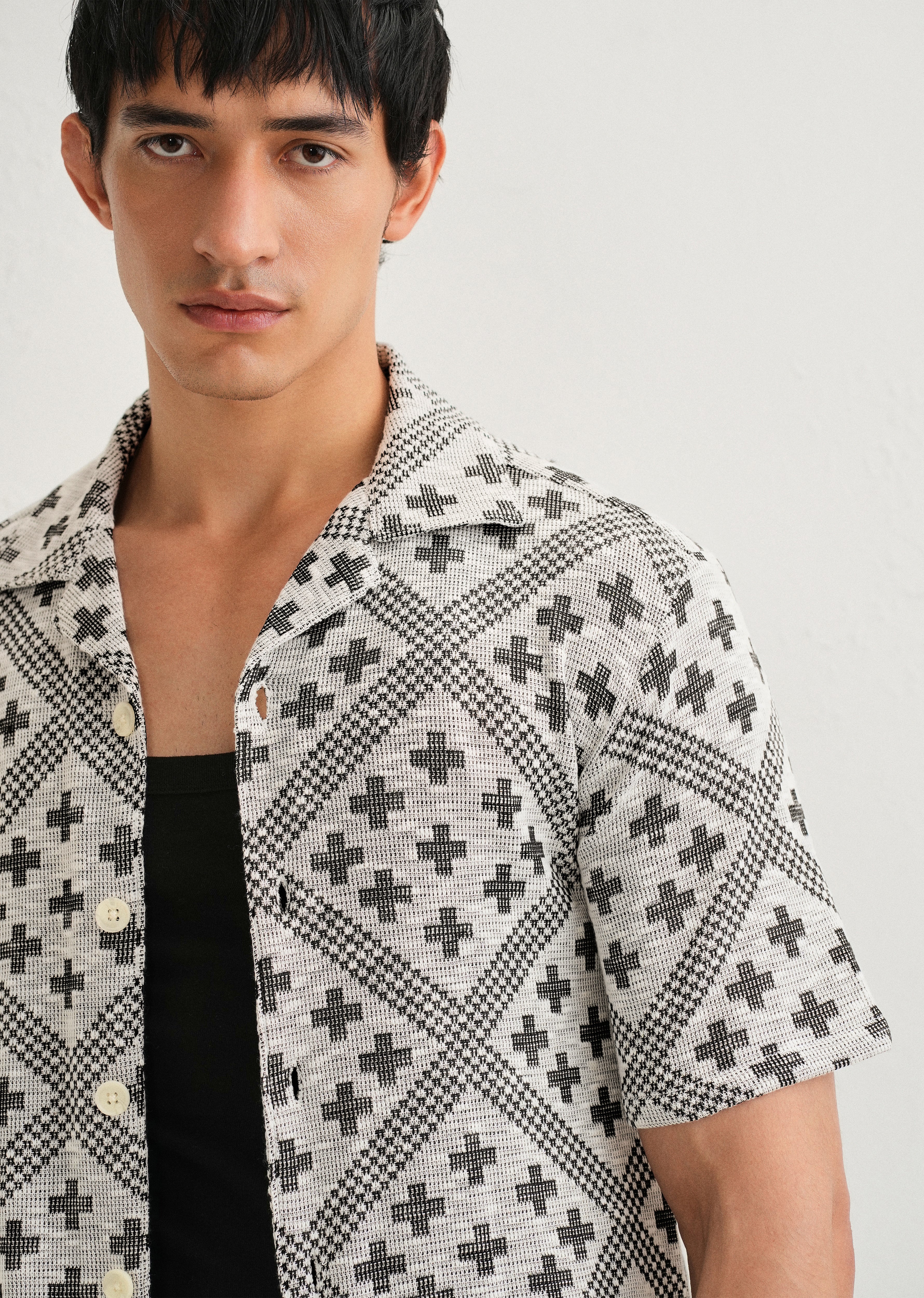 Black Jacquard Knitted Shirt