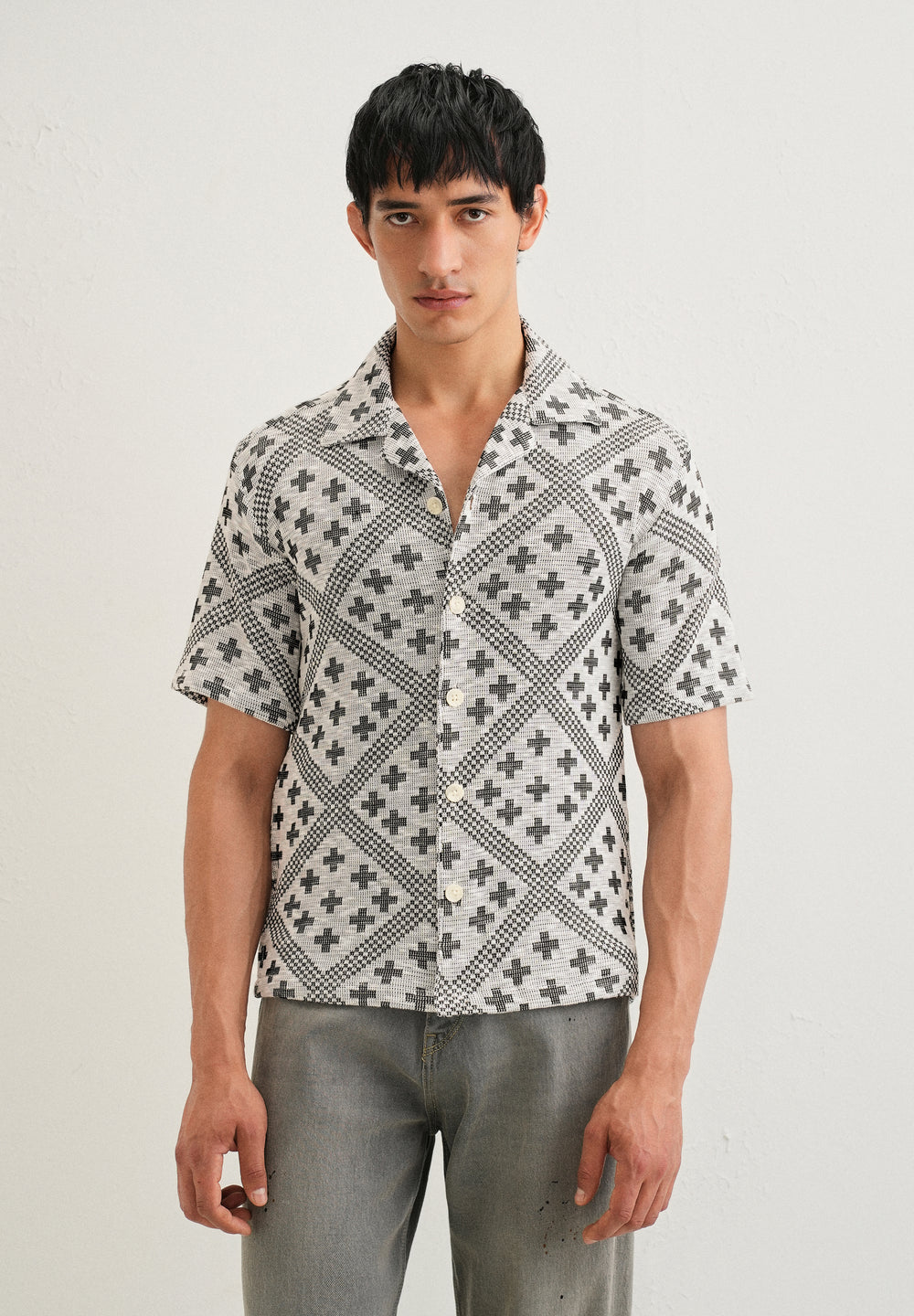 Black Jacquard Knitted Shirt