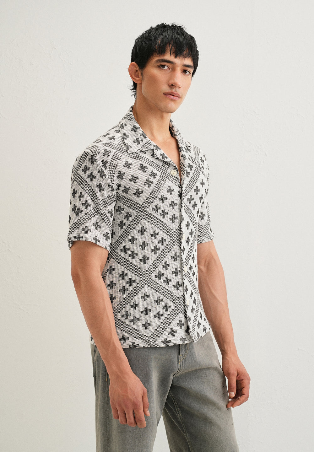 Black Jacquard Knitted Shirt