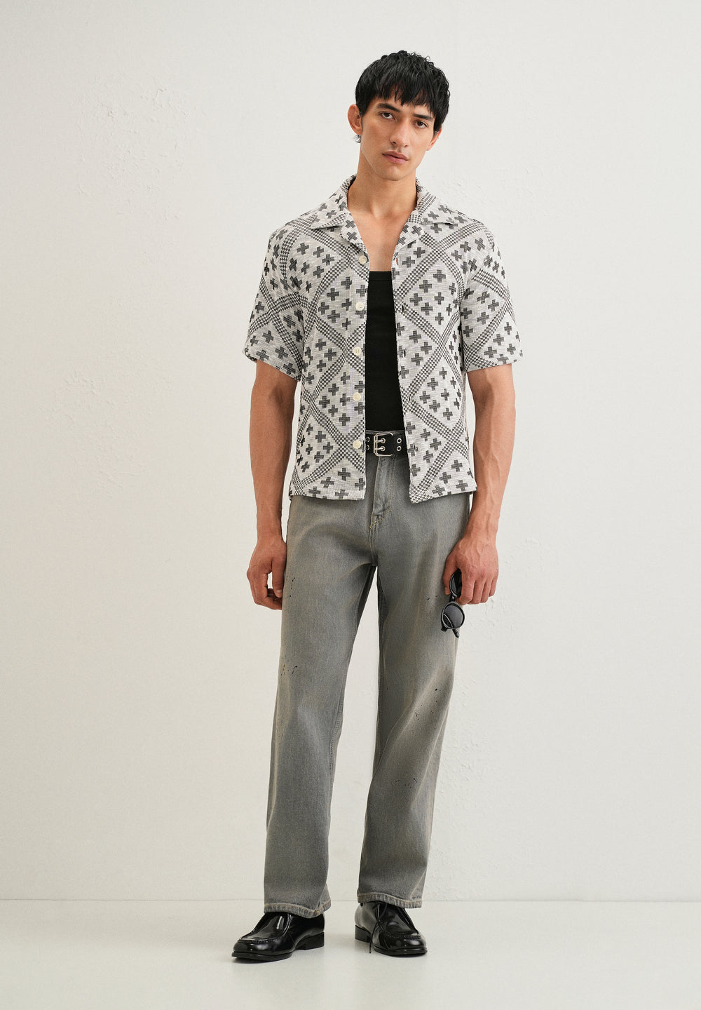 Black Jacquard Knitted Shirt