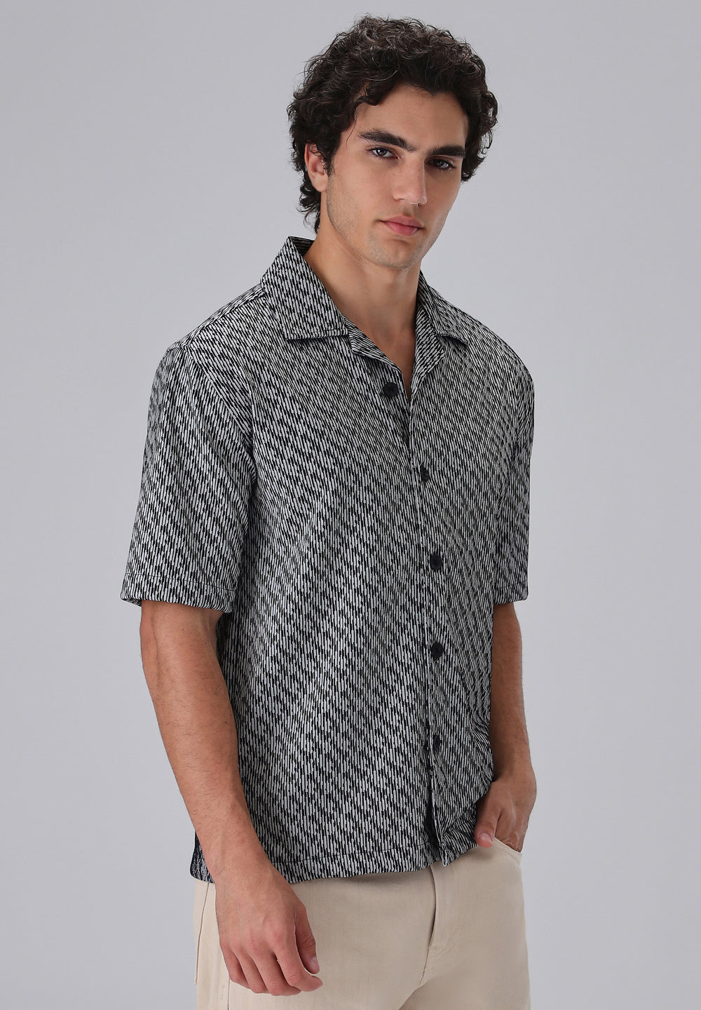 Black Knitted Half Sleeve Shirt