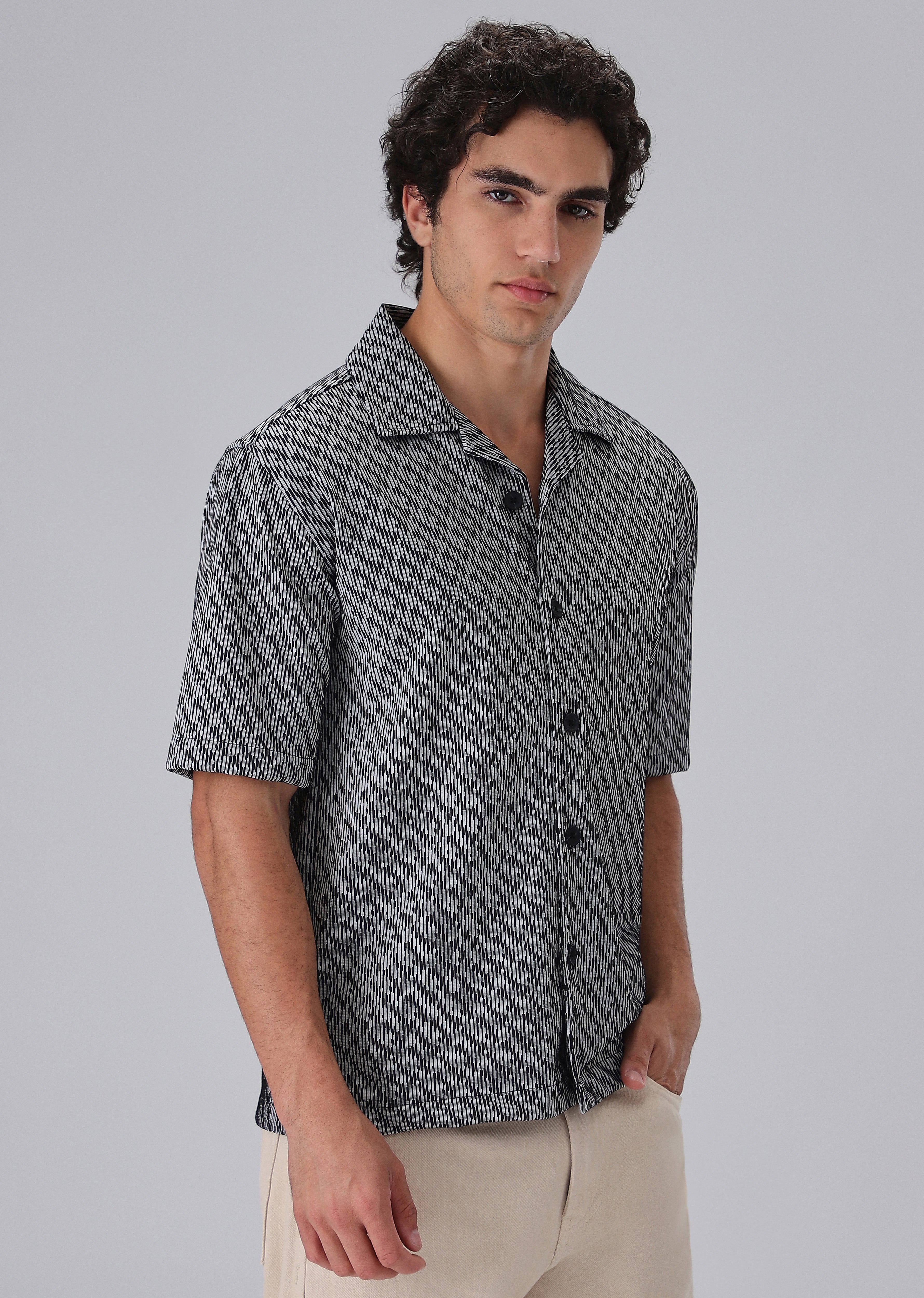 Black Knitted Half Sleeve Shirt