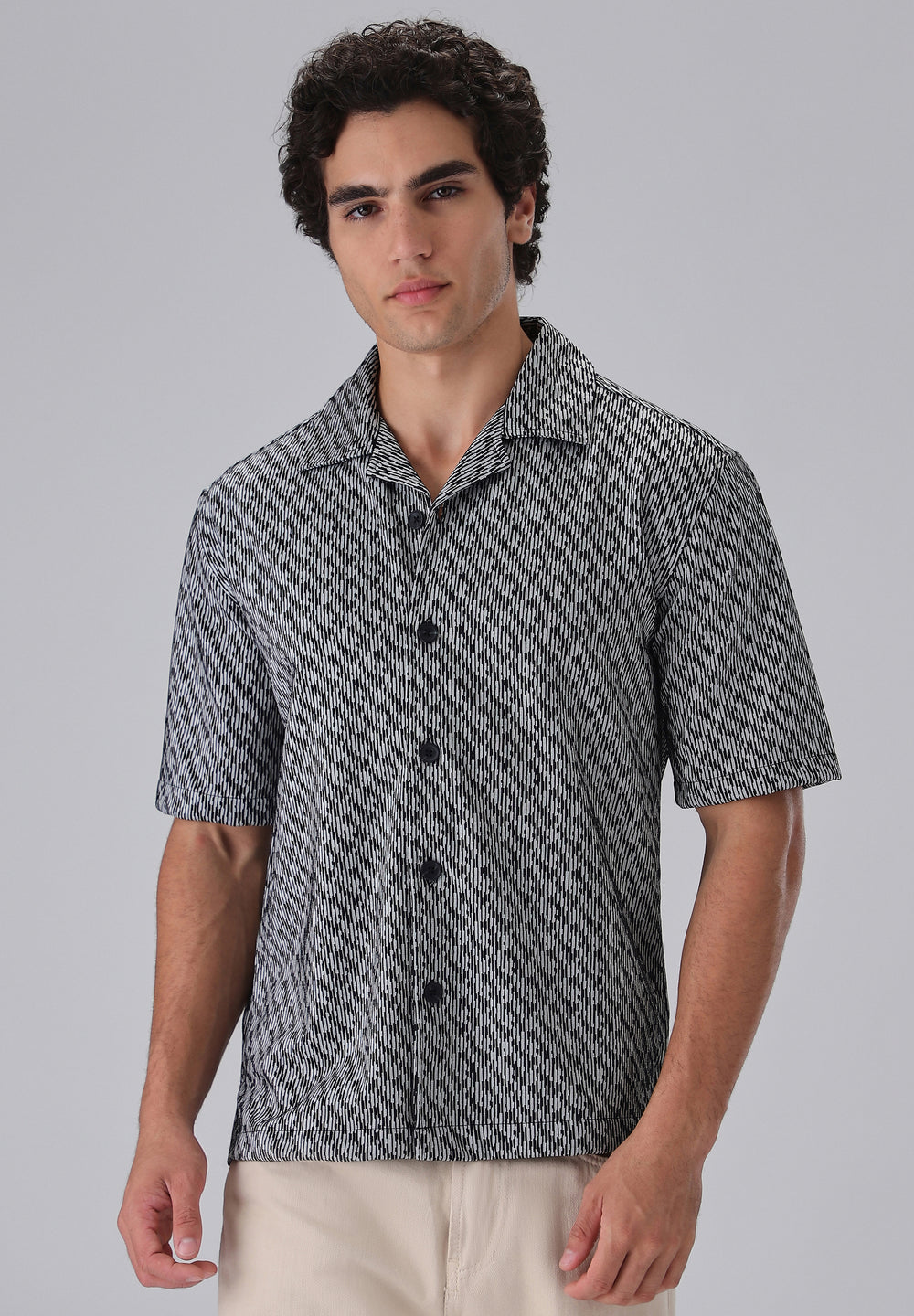 Black Knitted Half Sleeve Shirt