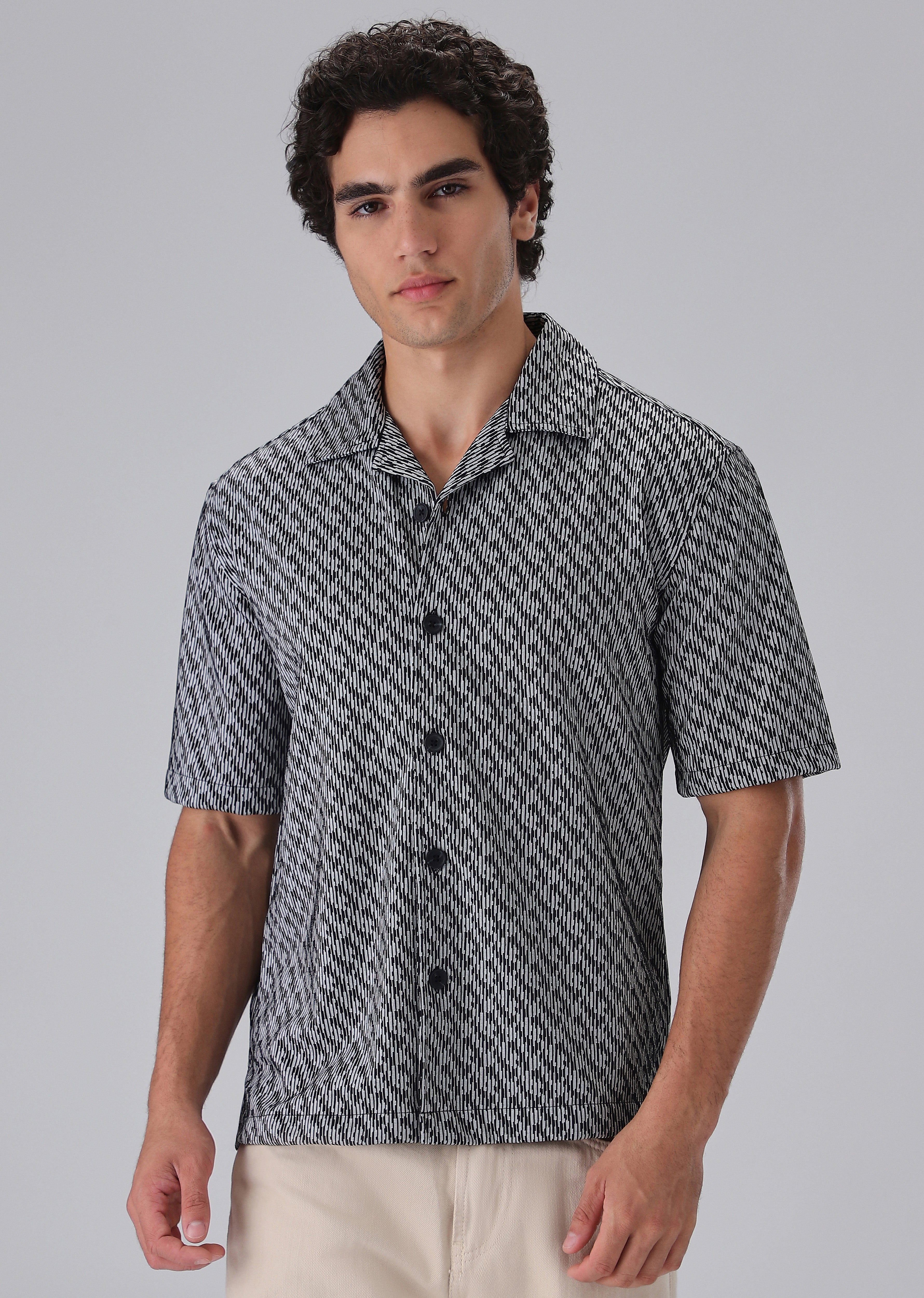 Black Knitted Half Sleeve Shirt