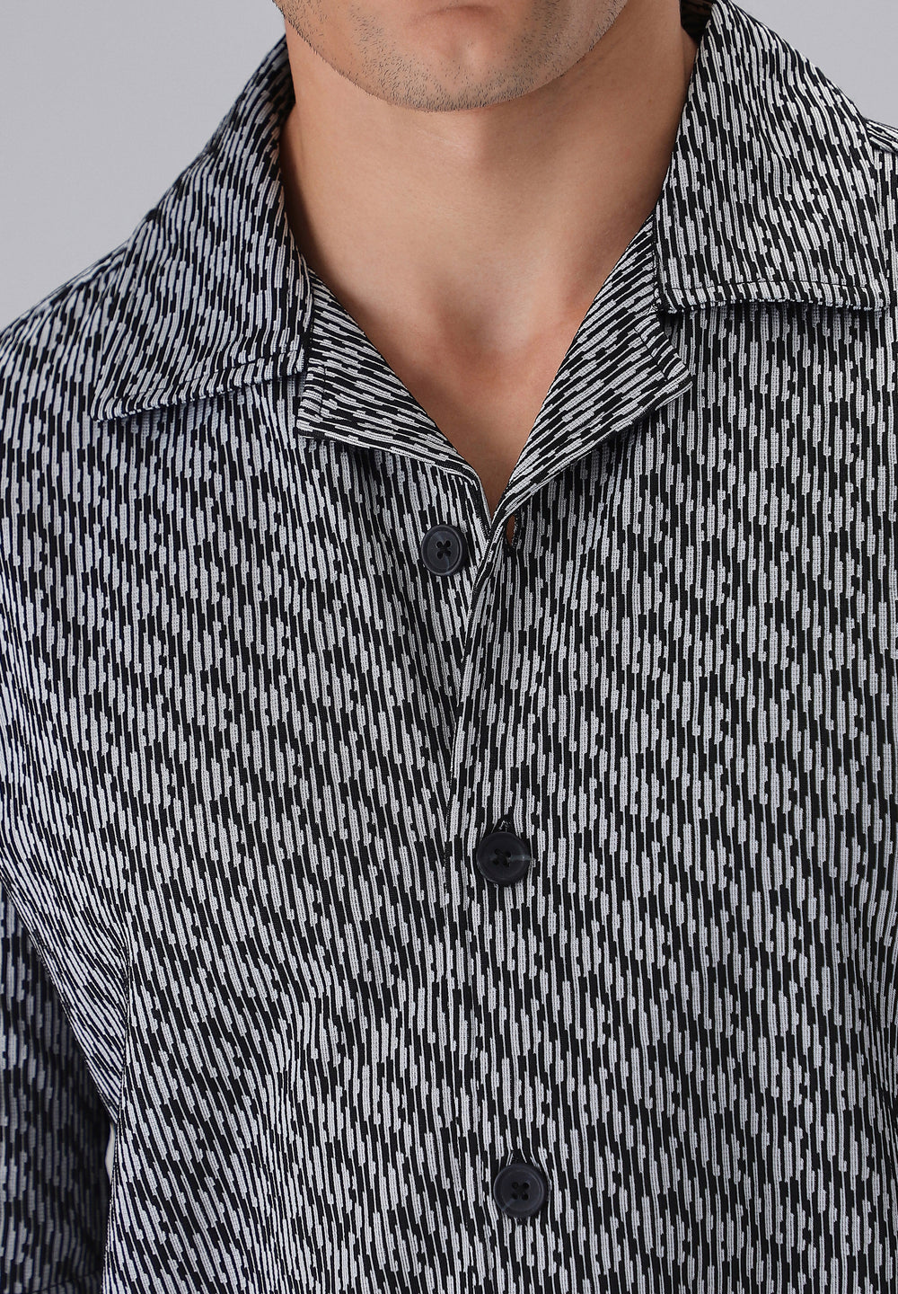 Black Knitted Half Sleeve Shirt