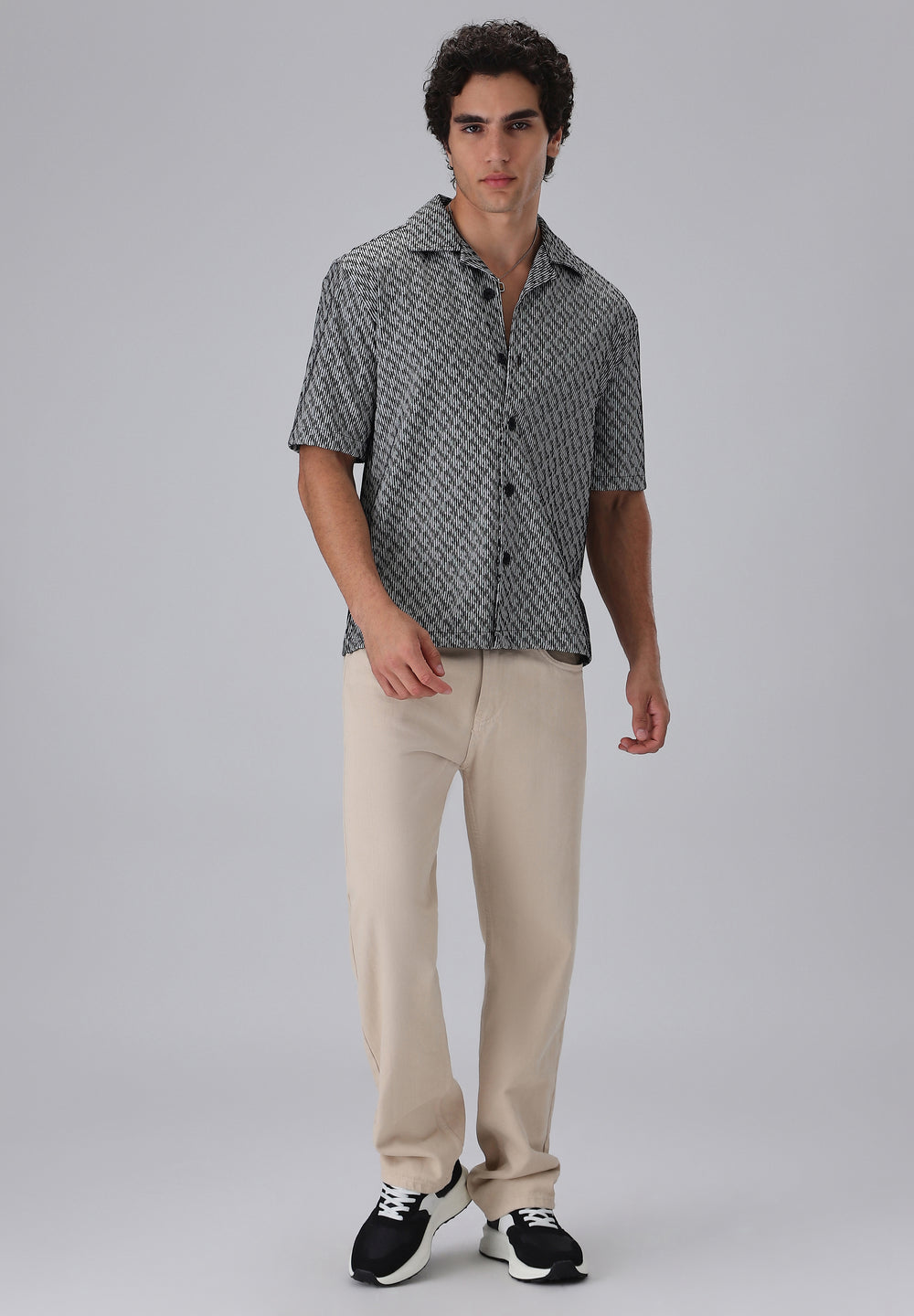 Black Knitted Half Sleeve Shirt