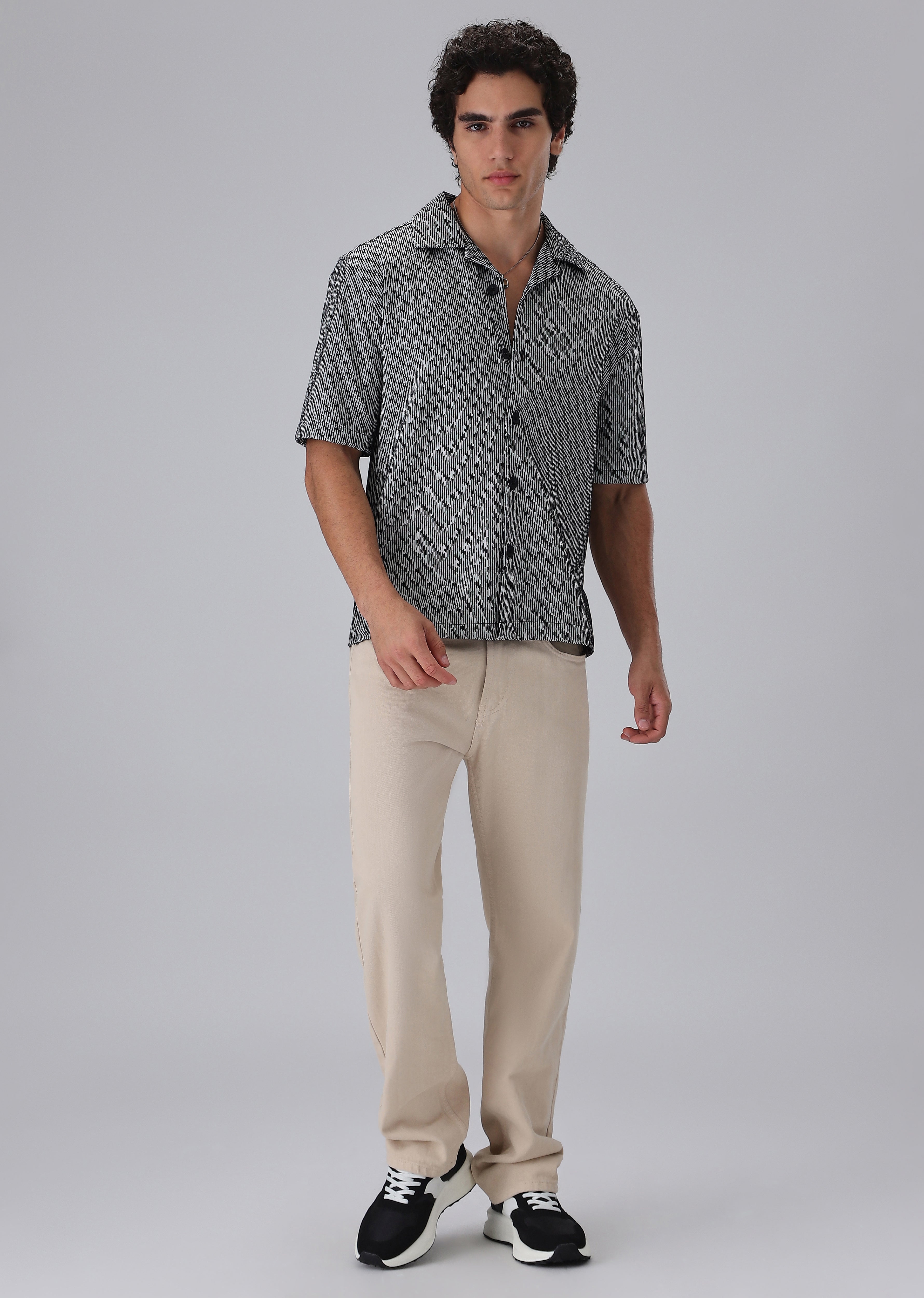 Black Knitted Half Sleeve Shirt