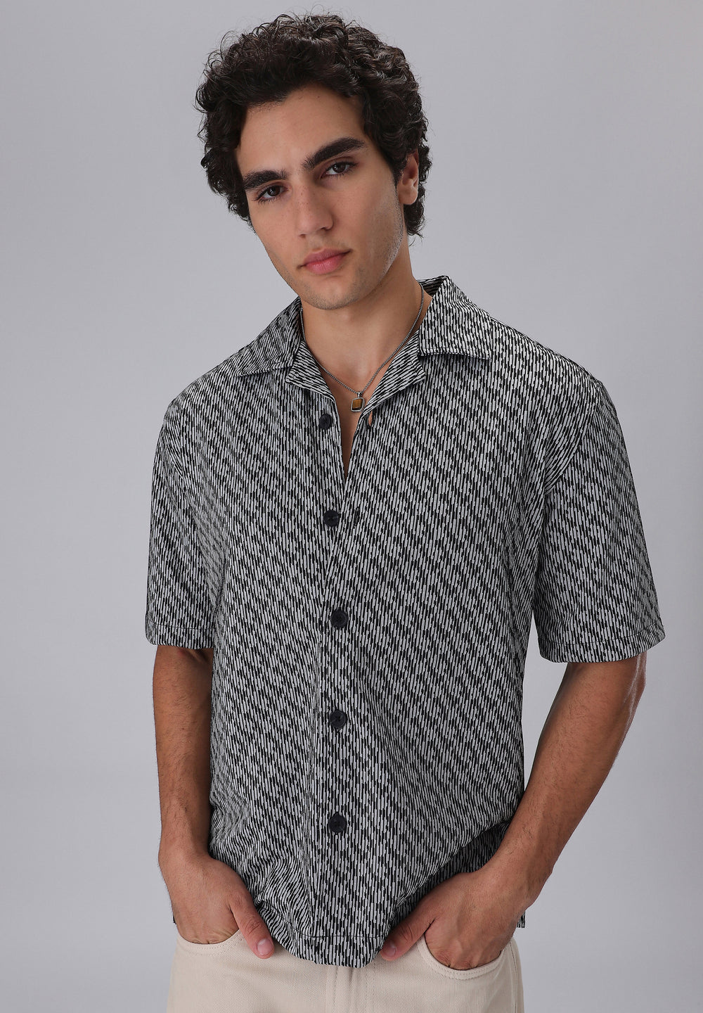 Black Knitted Half Sleeve Shirt