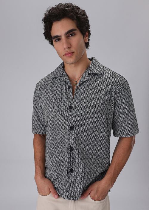 Black Knitted Half Sleeve Shirt