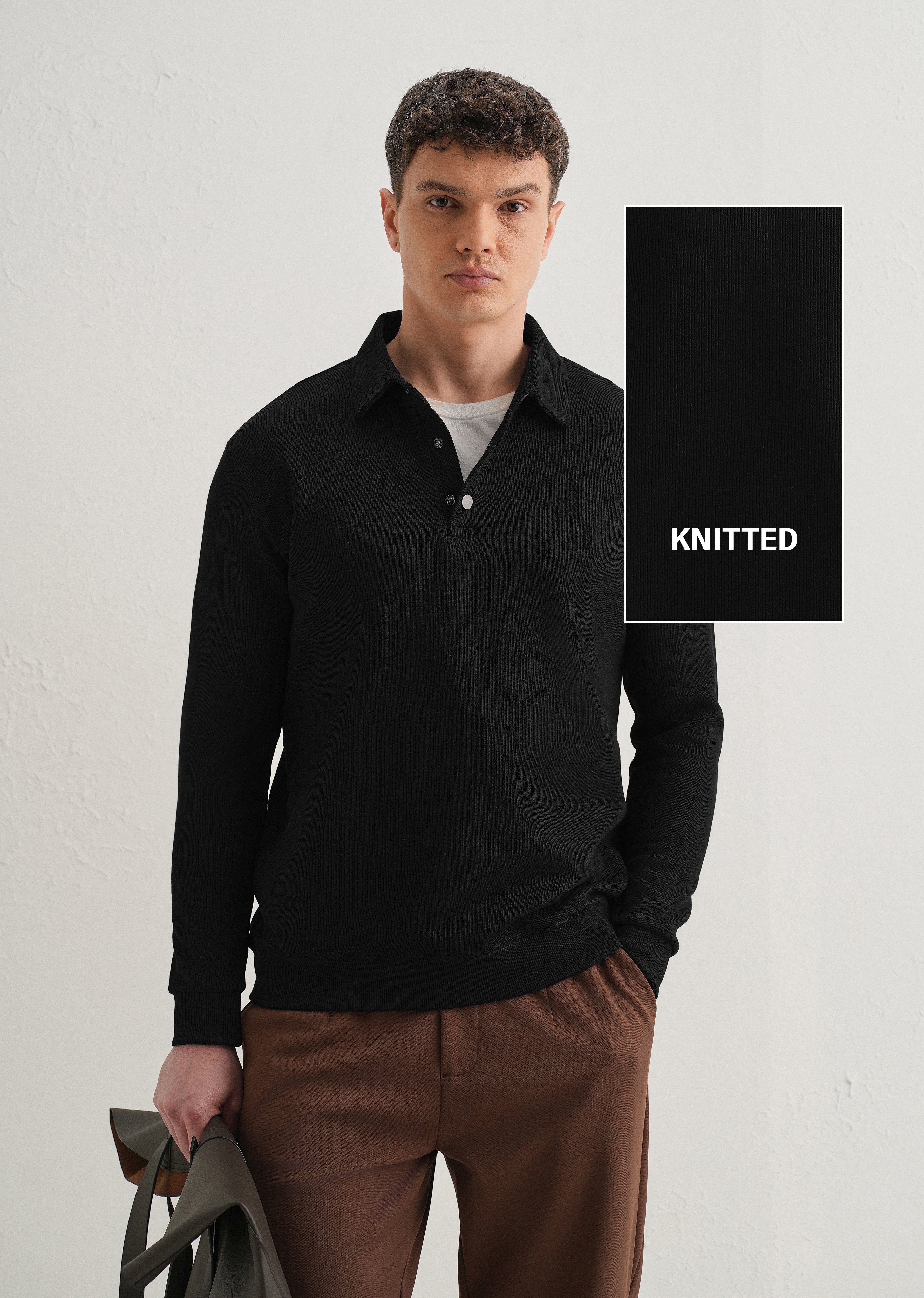 Black Knitted Polo Sweatshirt