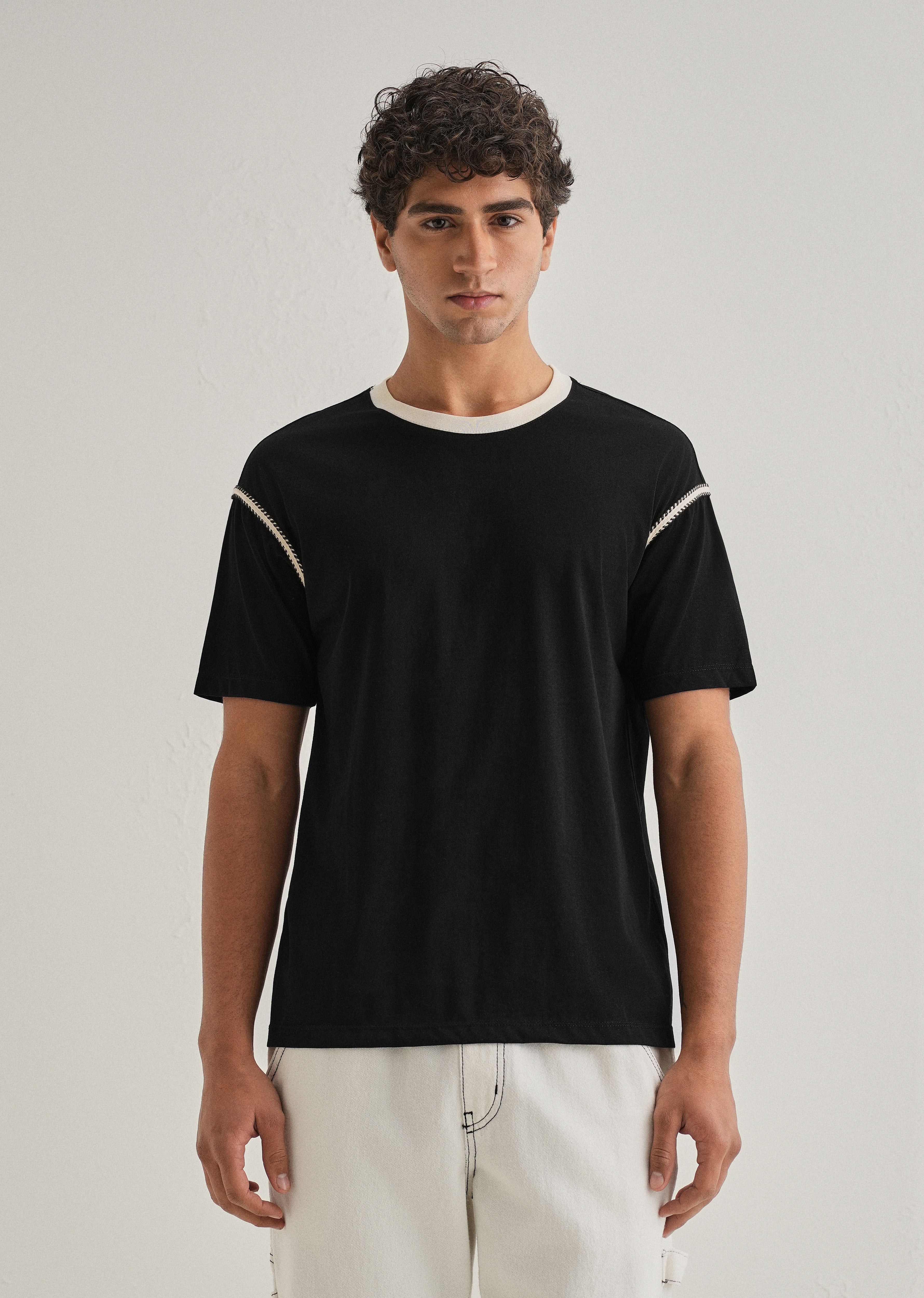 Black Lace Applique T-shirt