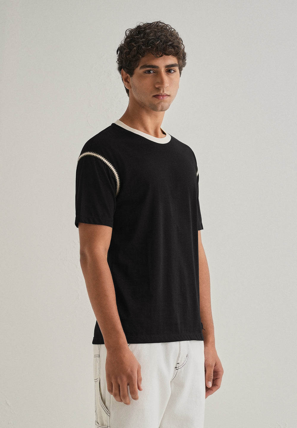 Black Lace Applique T-shirt