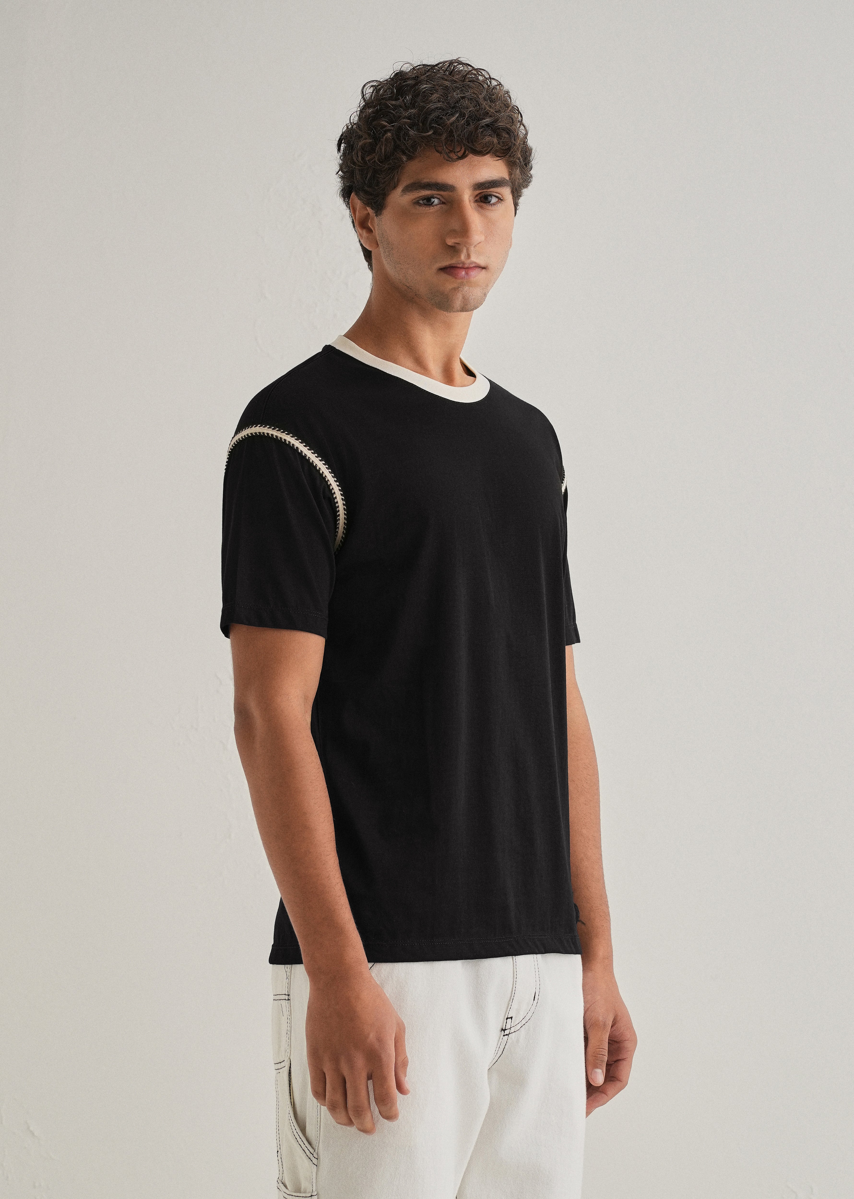 Black Lace Applique T-shirt