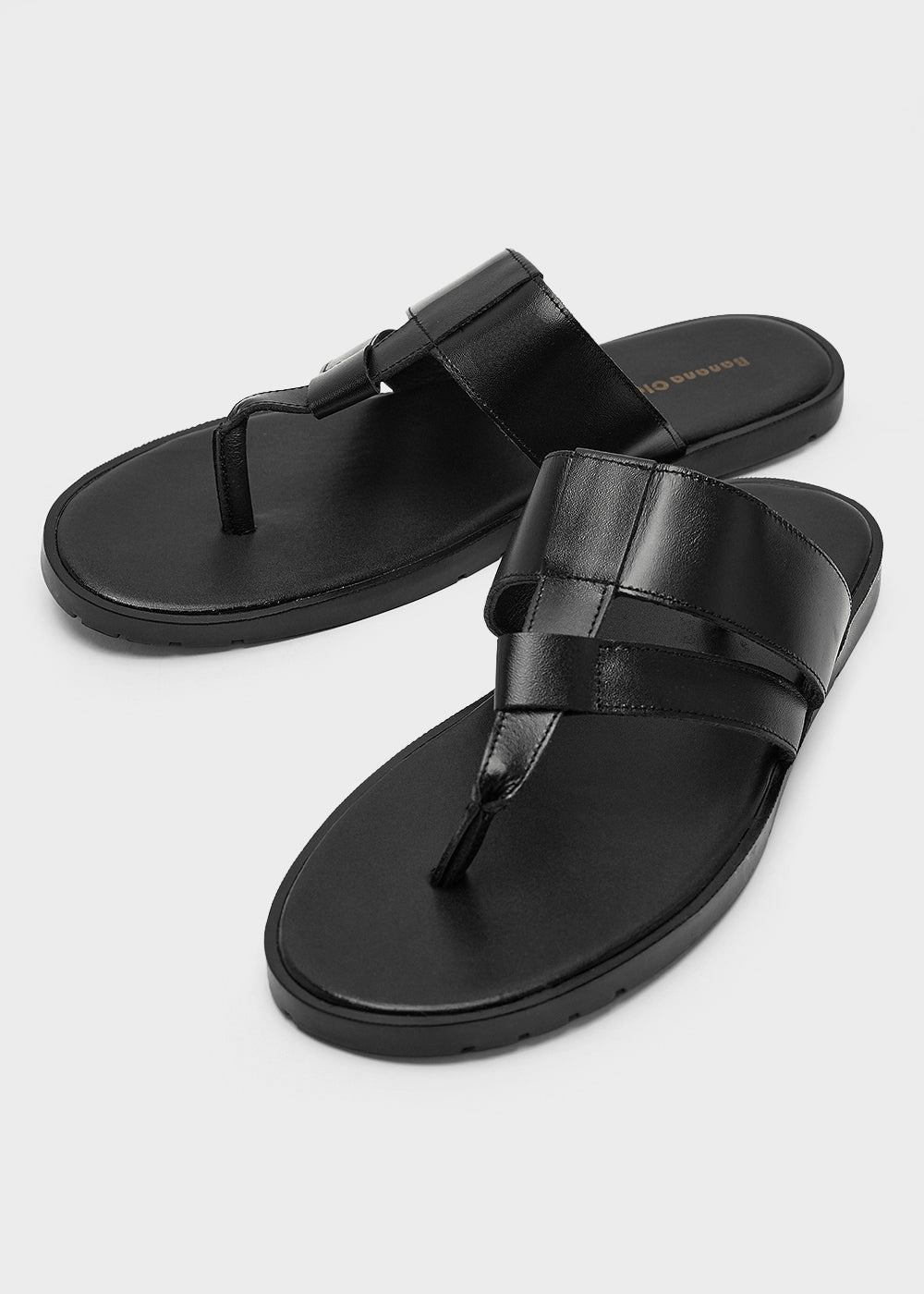 Black Layered T-strap Sandals
