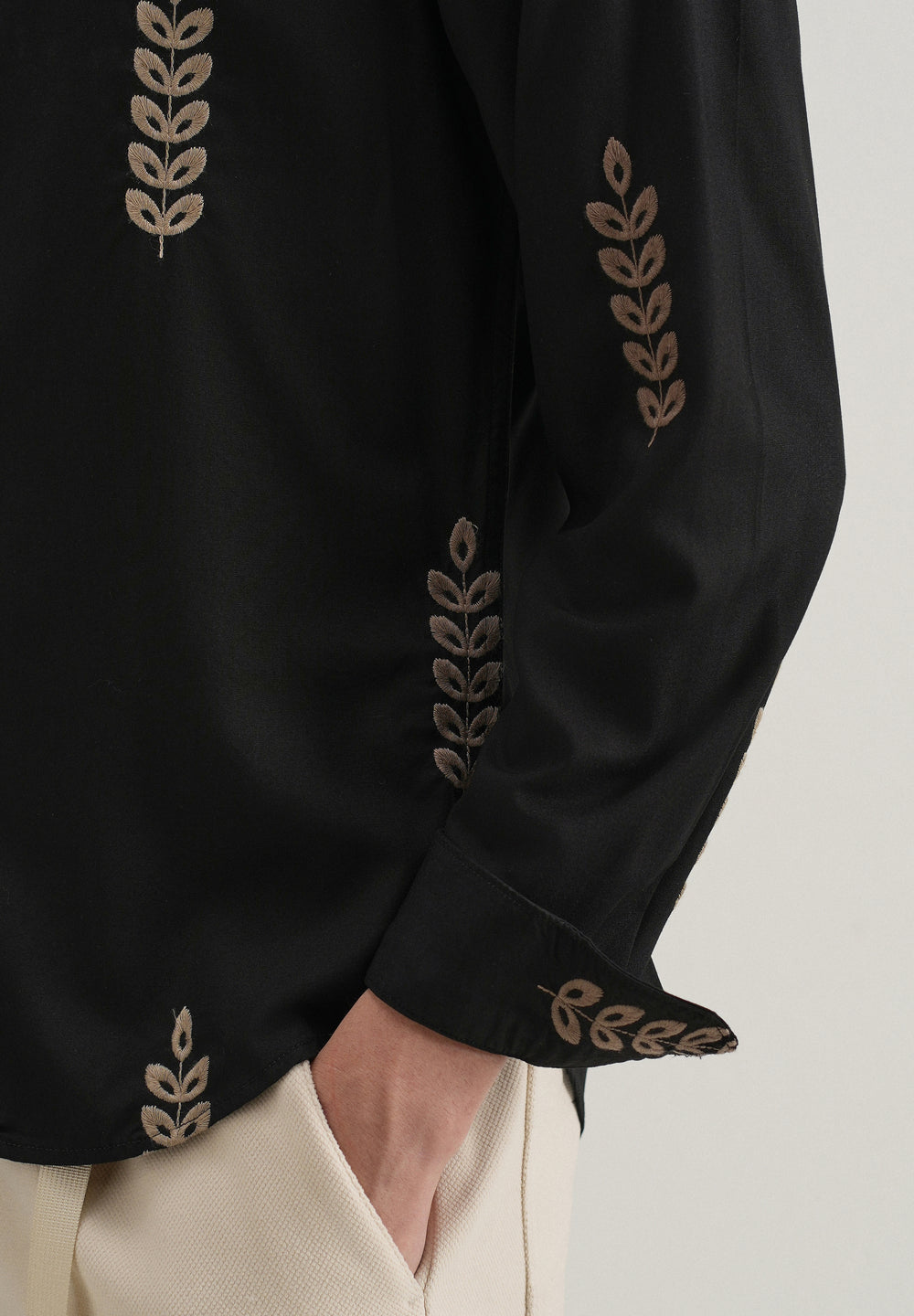 Black Leaf Embroidery Shirt