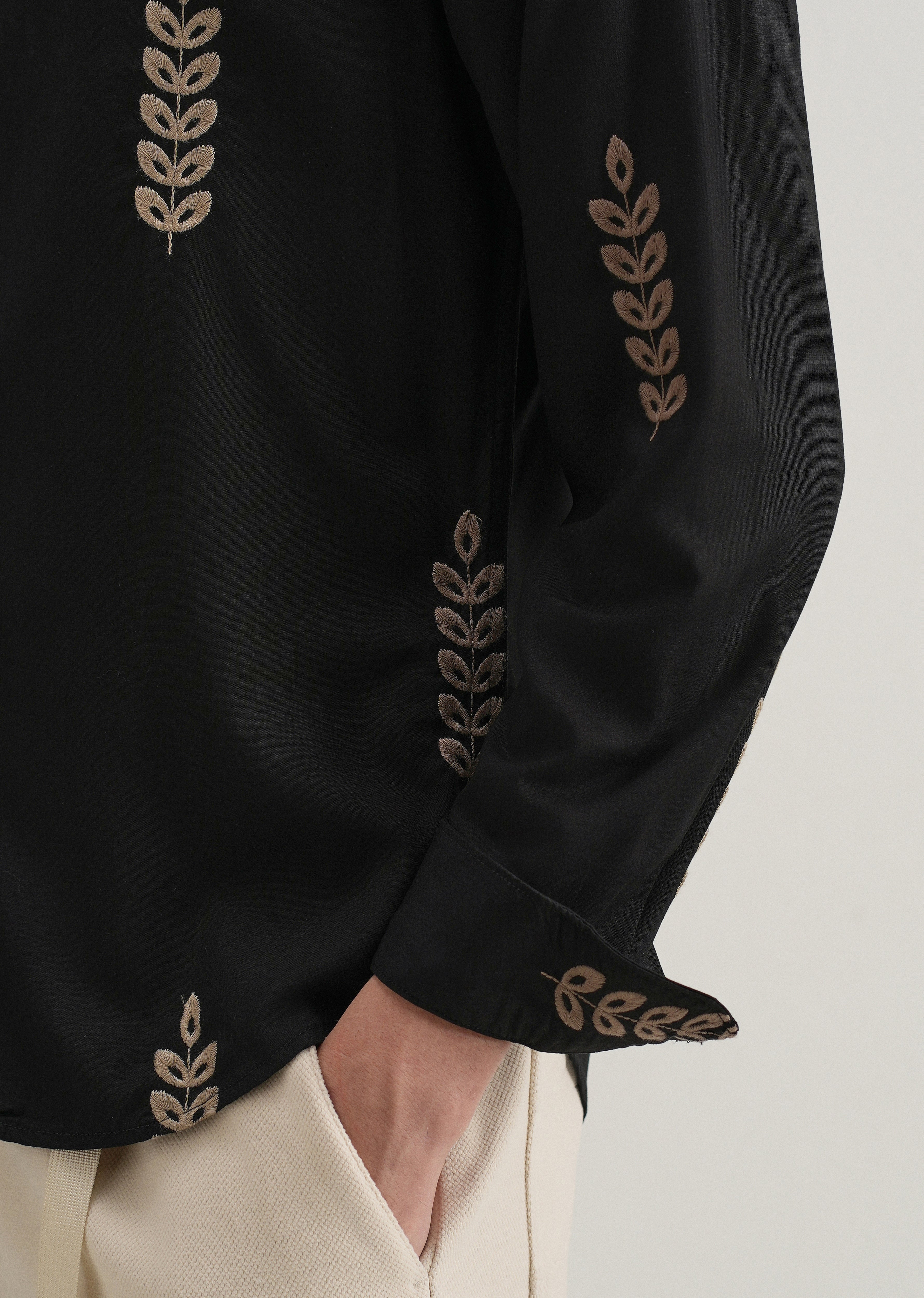 Black Leaf Embroidery Shirt