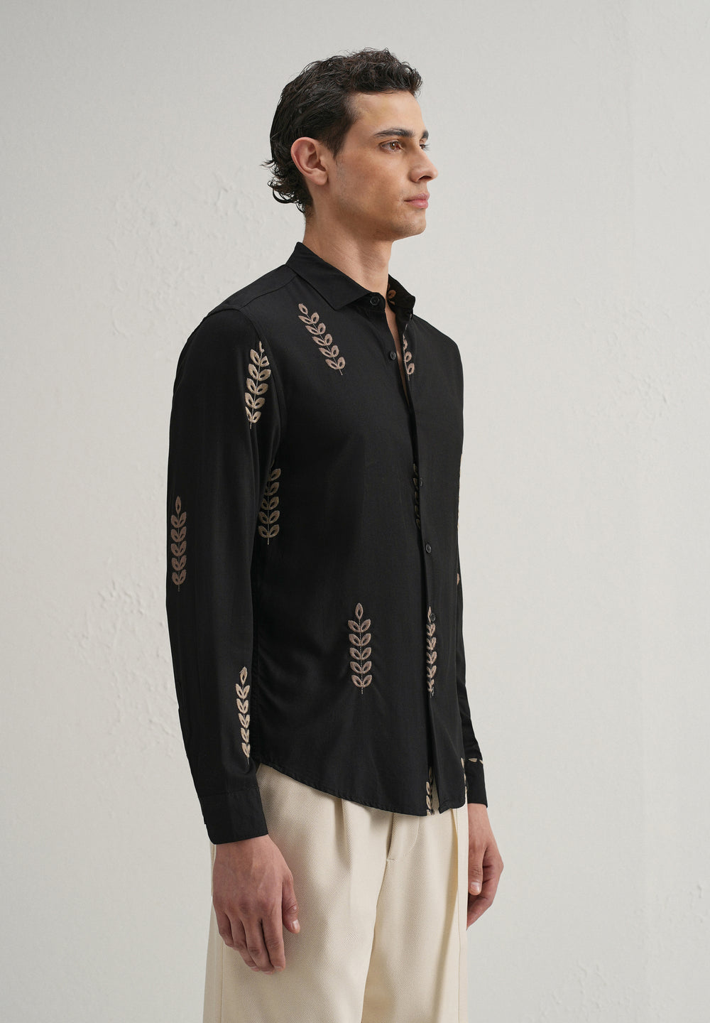 Black Leaf Embroidery Shirt
