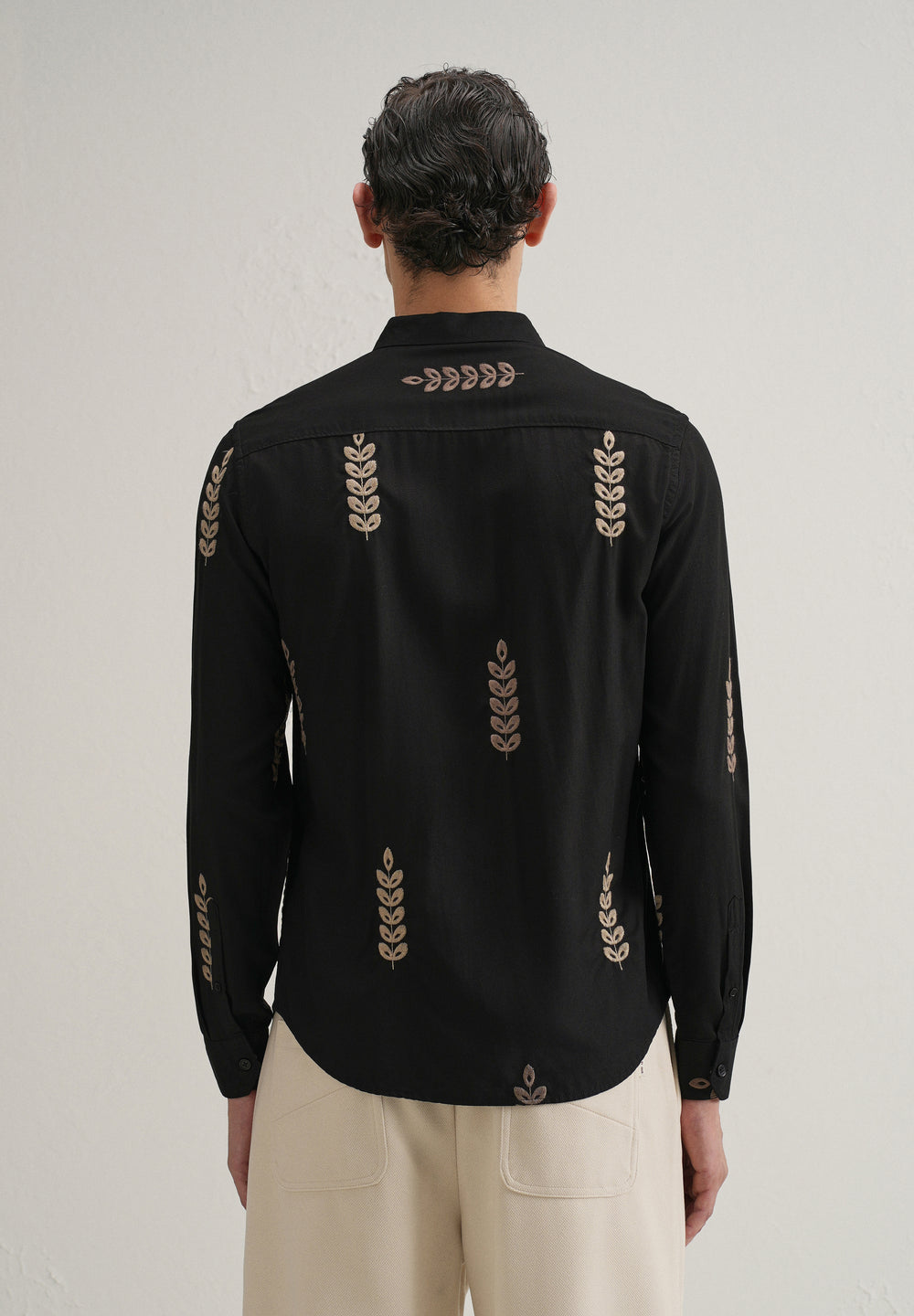 Black Leaf Embroidery Shirt