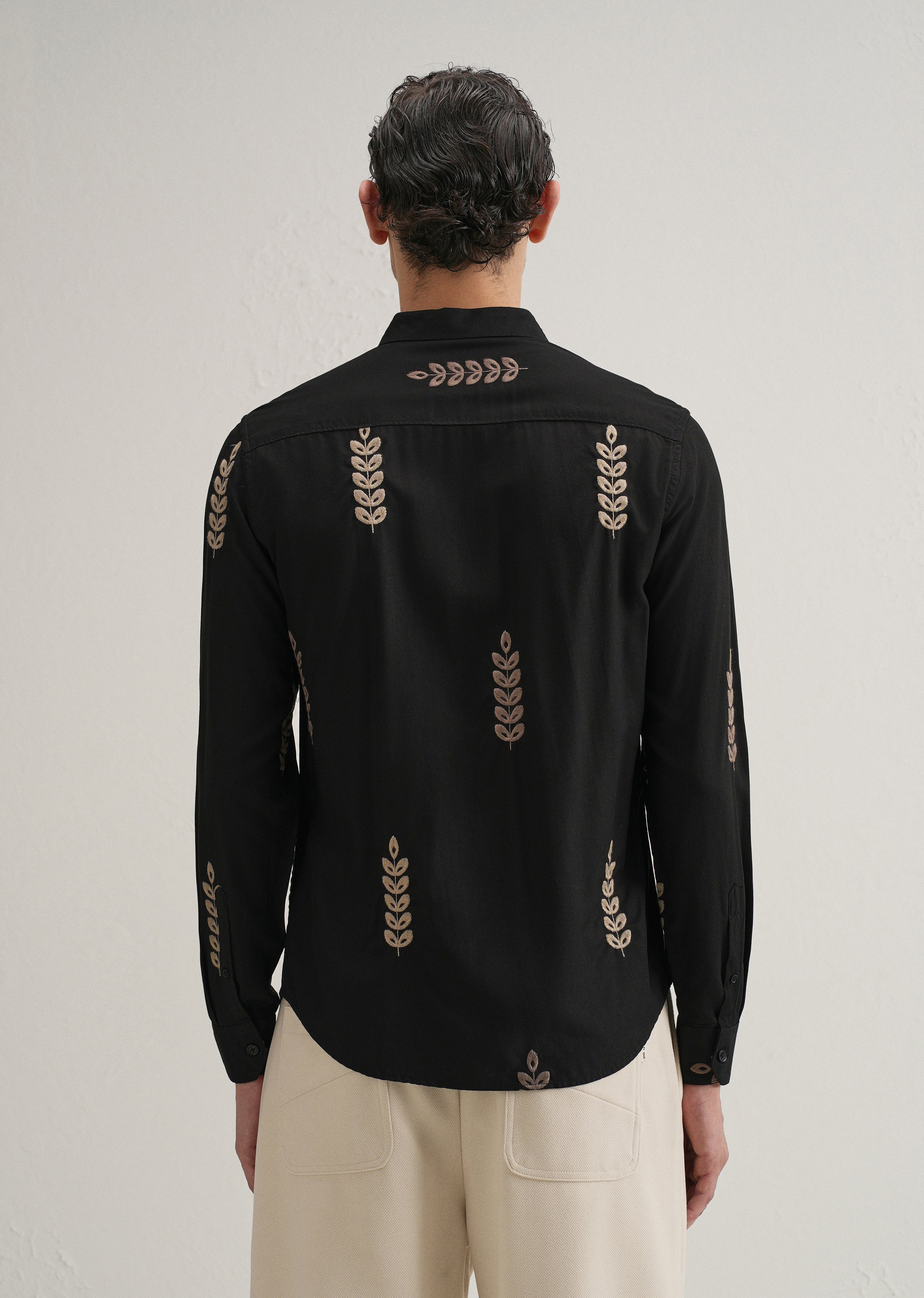 Black Leaf Embroidery Shirt