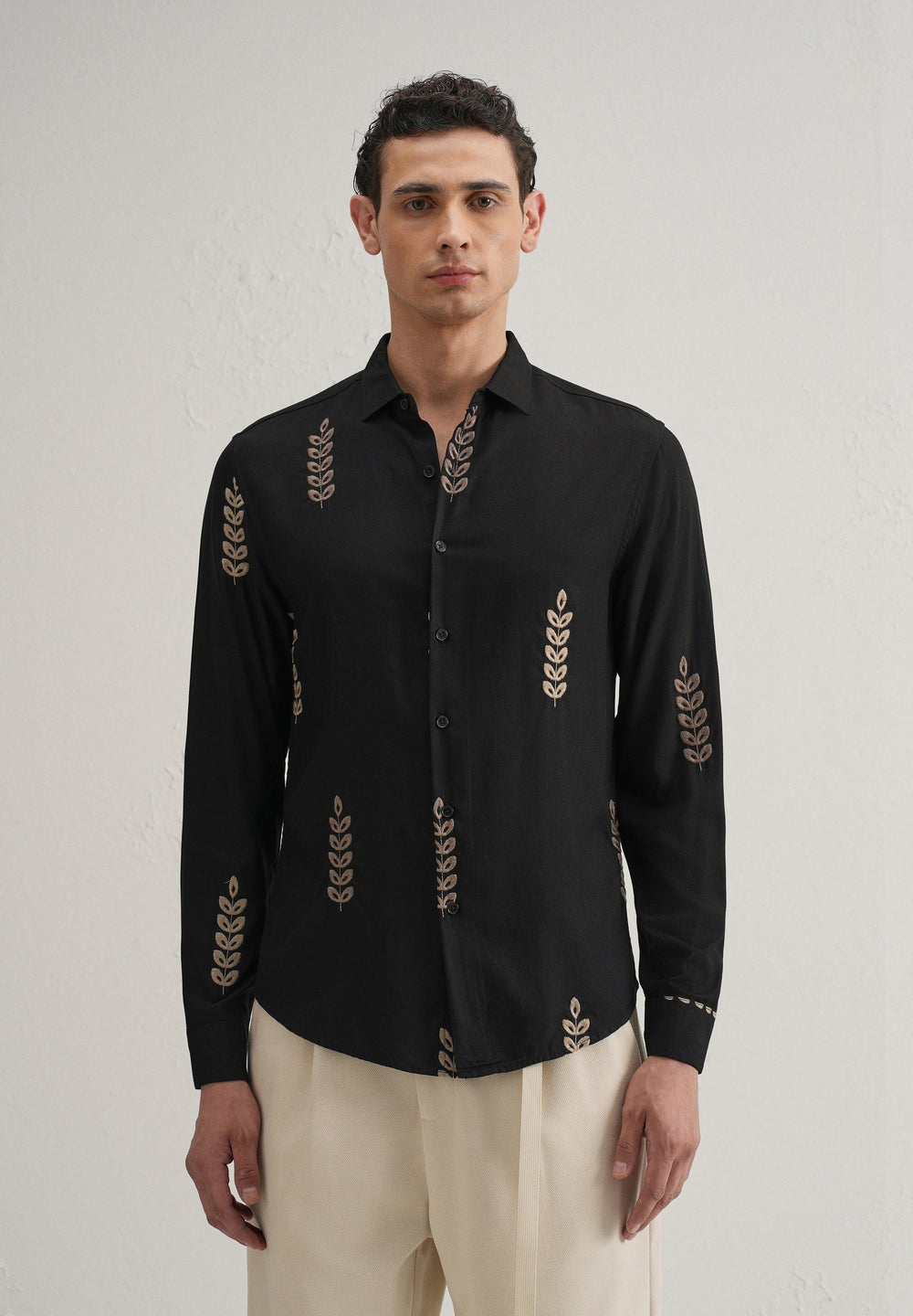 Black Leaf Embroidery Shirt