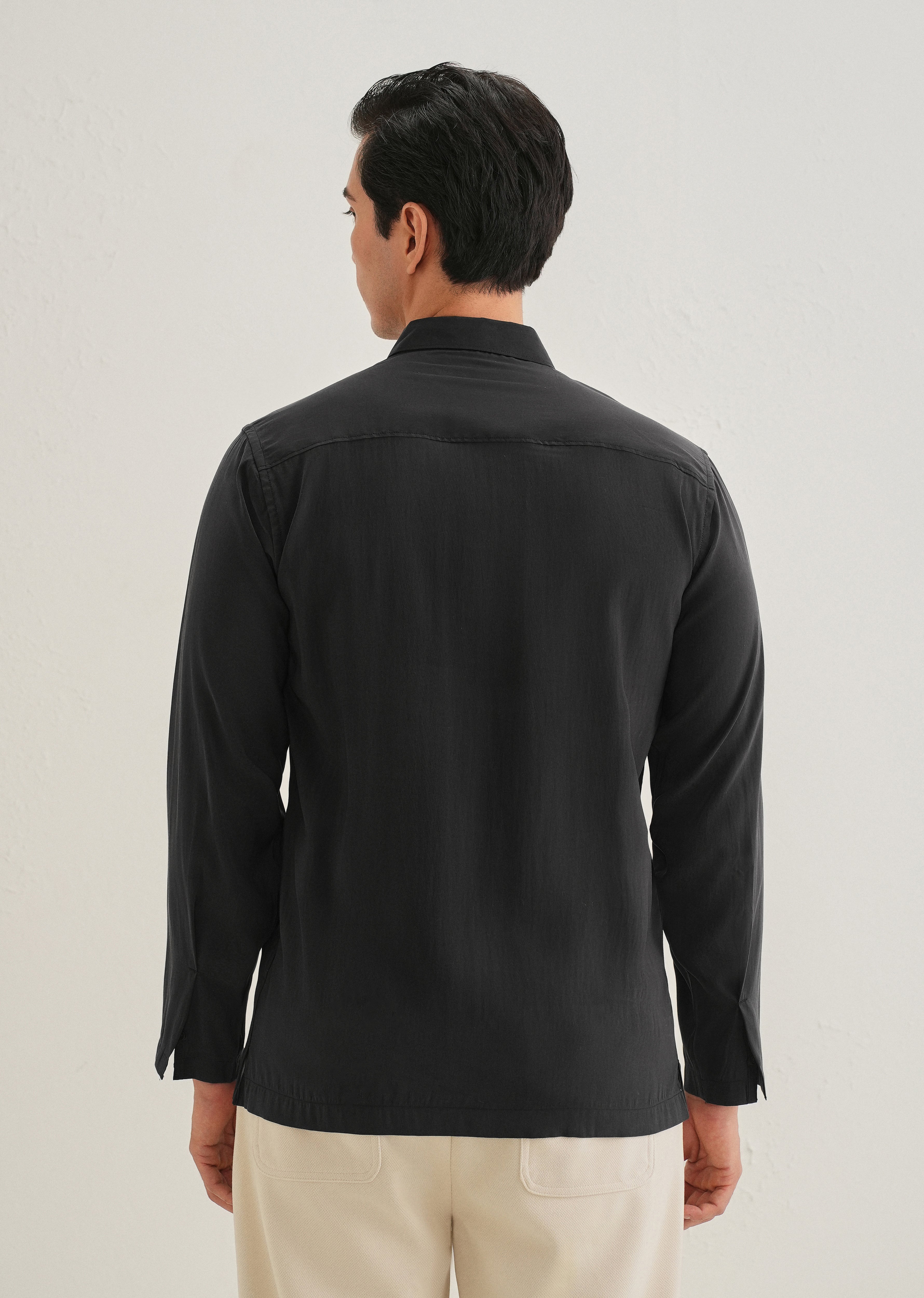 Black Loop Button-Down Plain Shirt