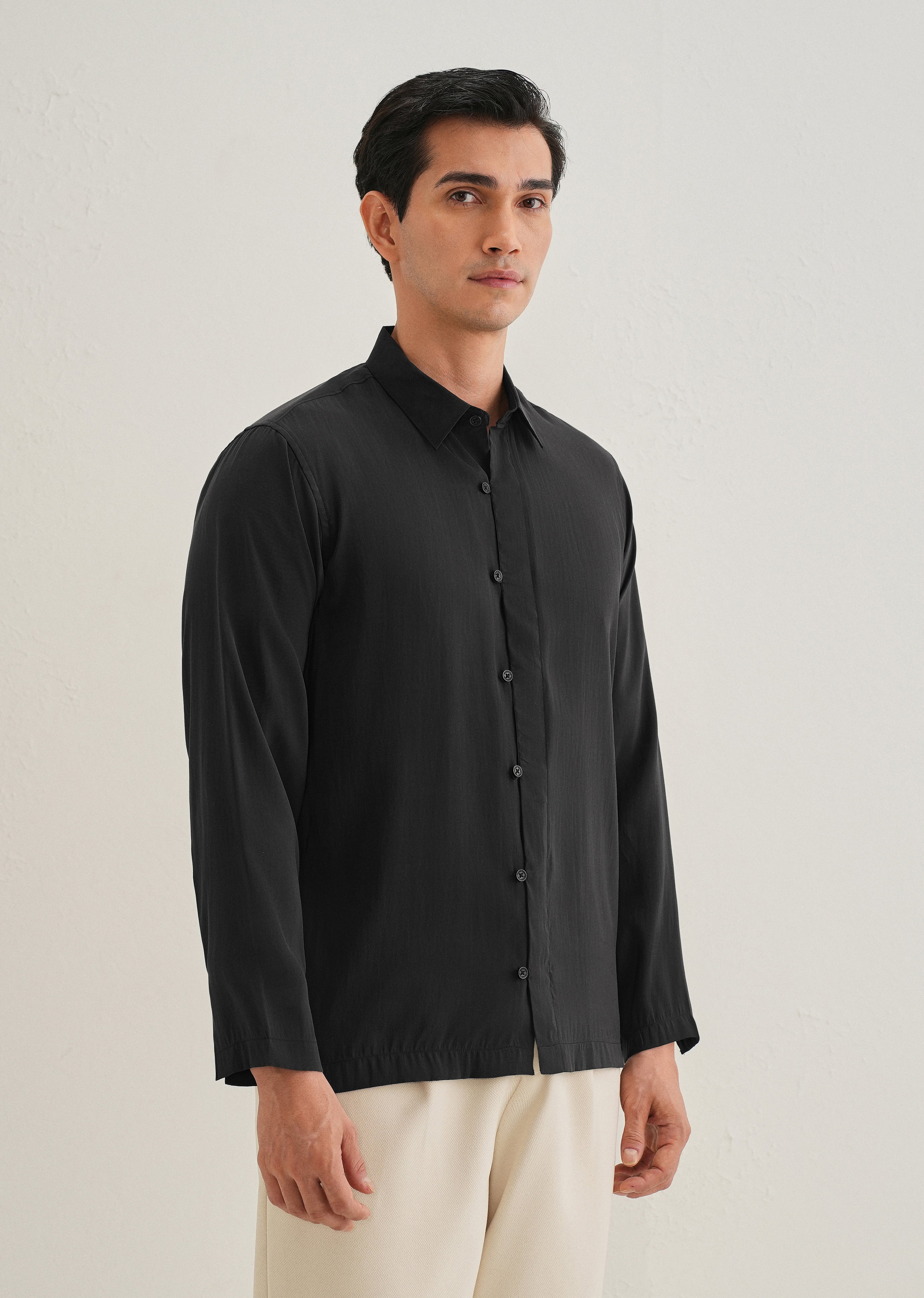 Black Loop Button-Down Plain Shirt