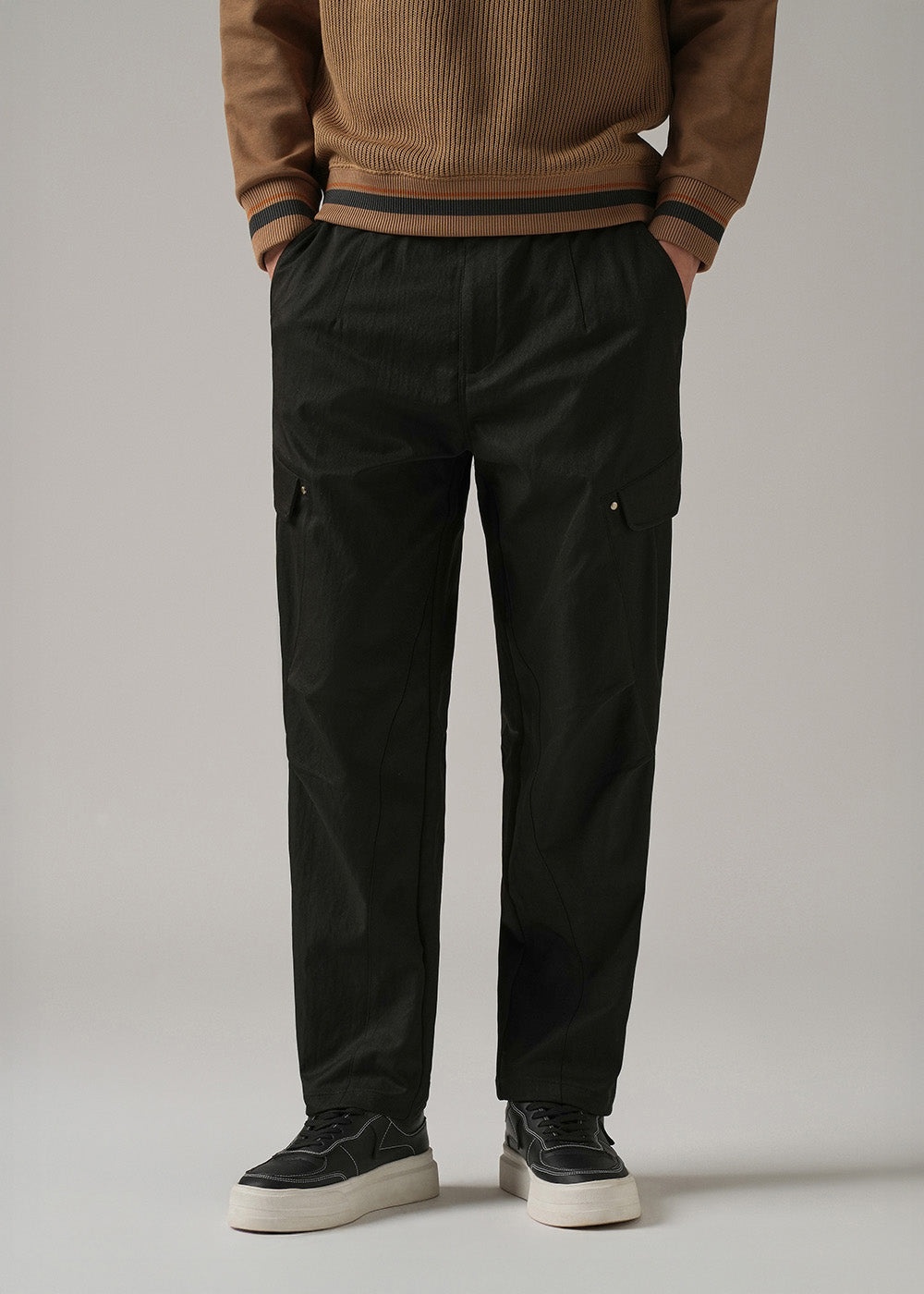 Black Stone Wash Cargo Pants