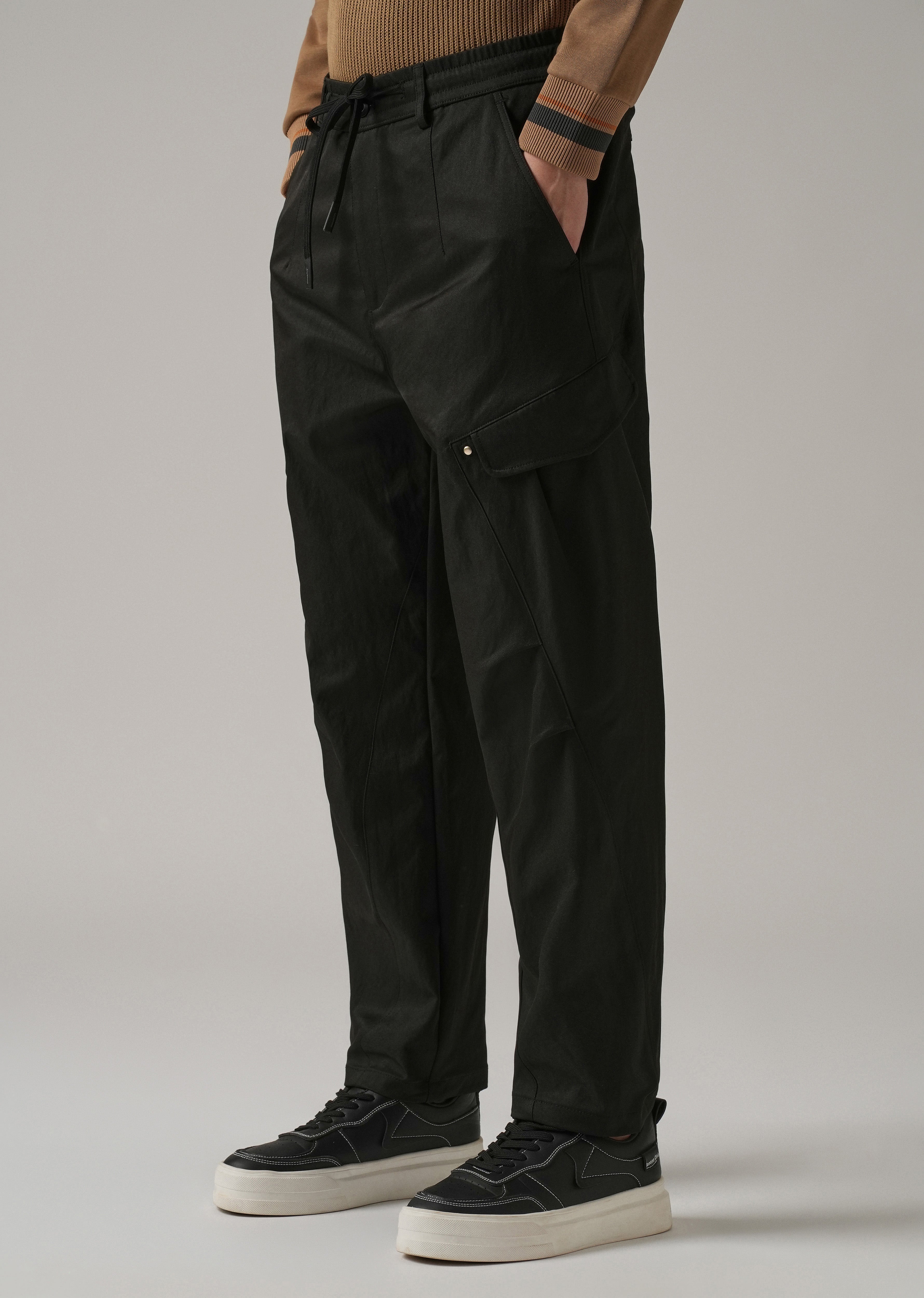 Black Stone Wash Cargo Pants