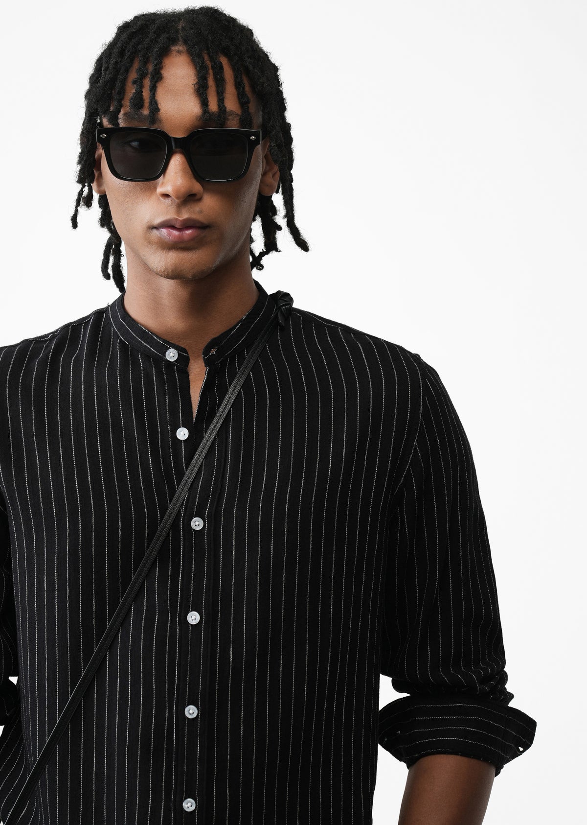 Black Lyocell Cotton Pinstripe Shirt