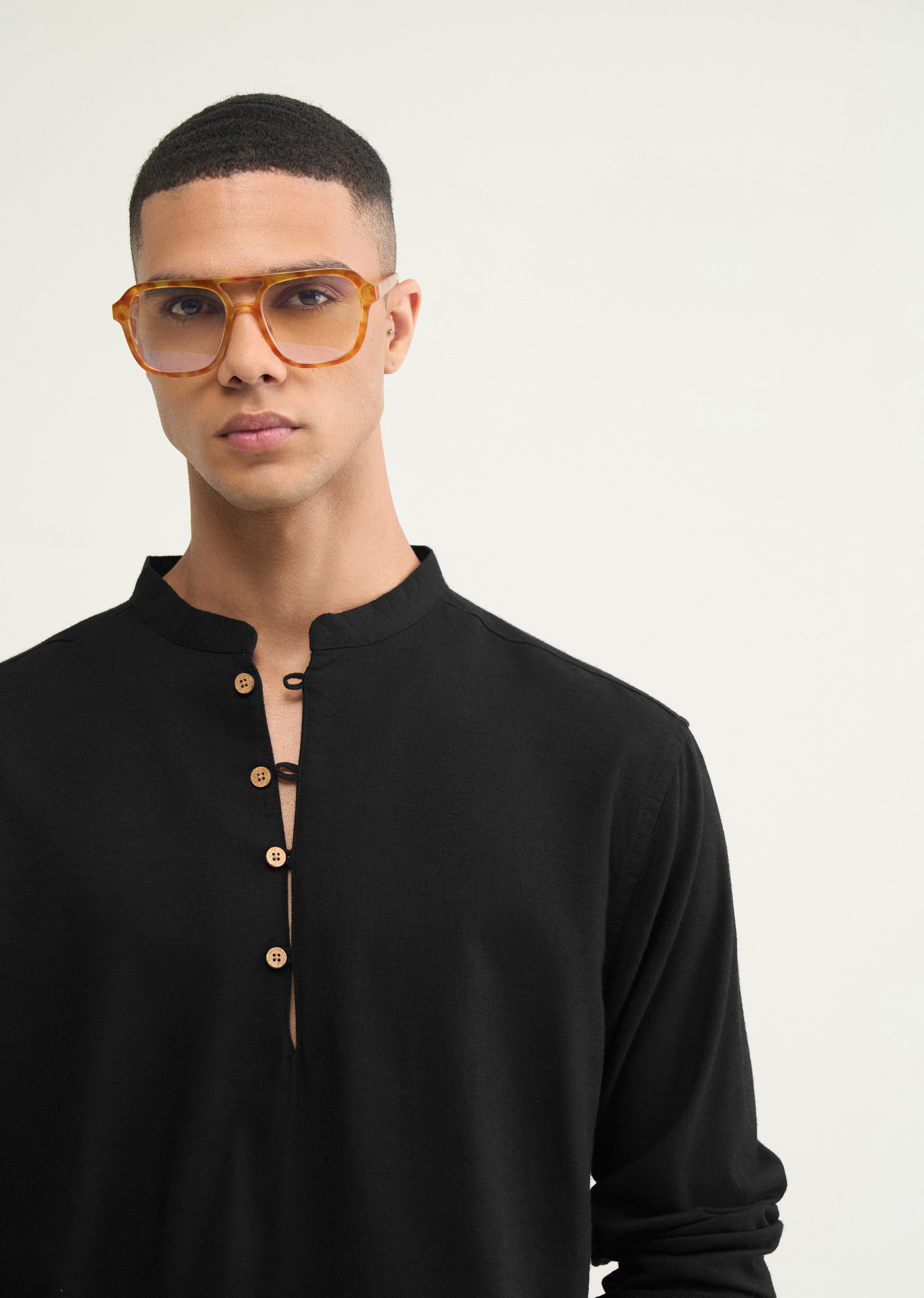 Black Mandarin Collar Kurta Shirt