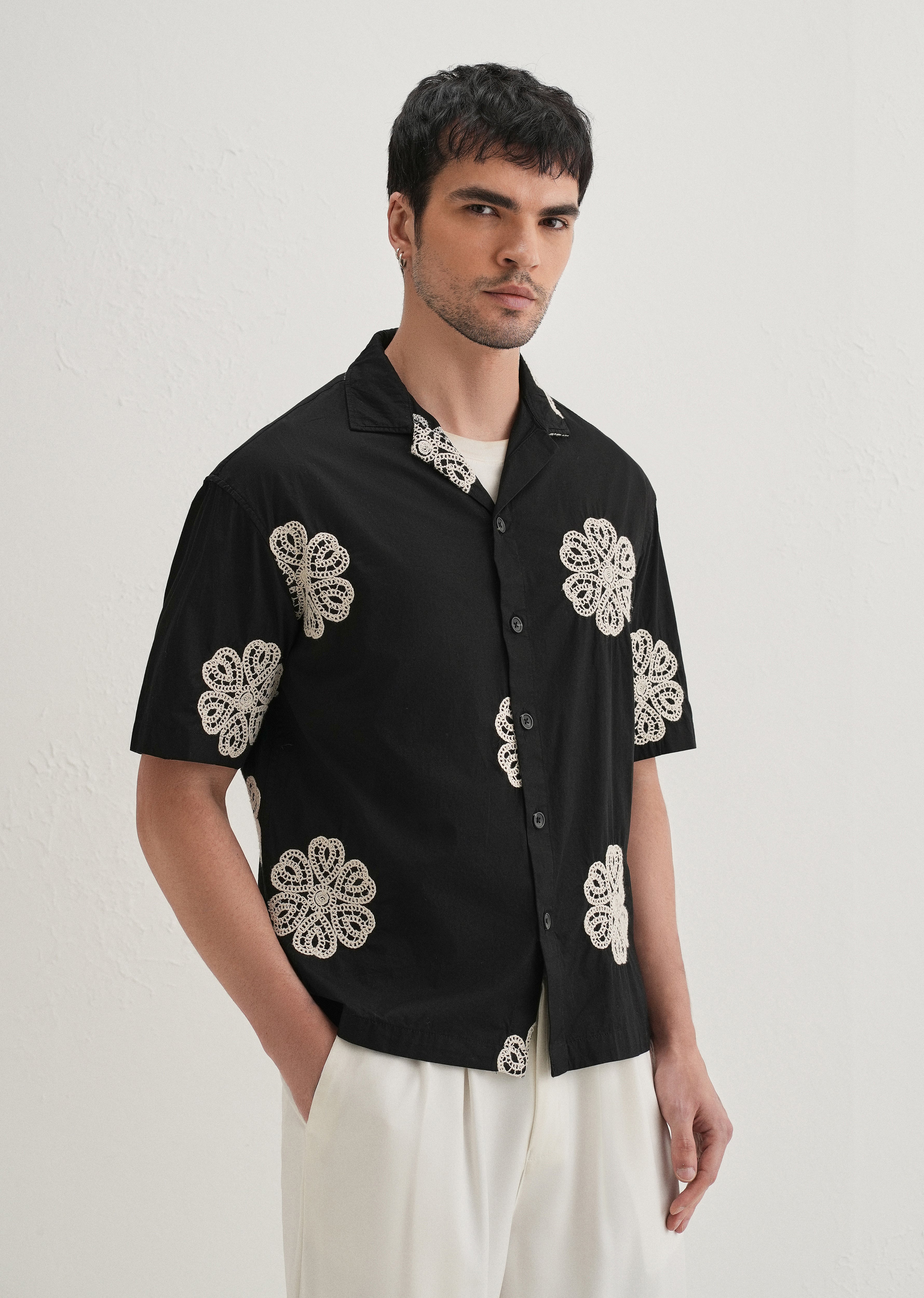 Black Medallion Embroidered Shirt