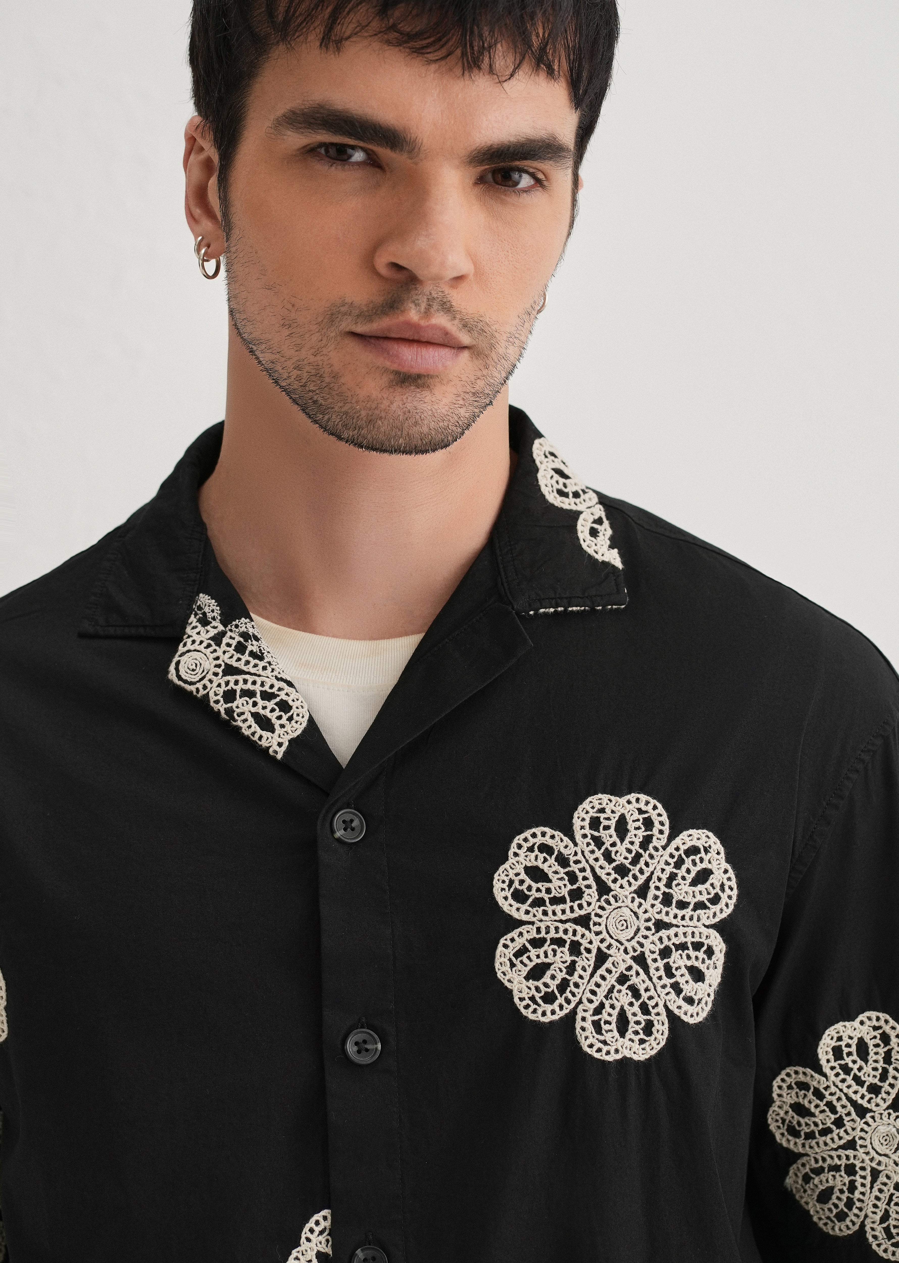 Black Medallion Embroidered Shirt