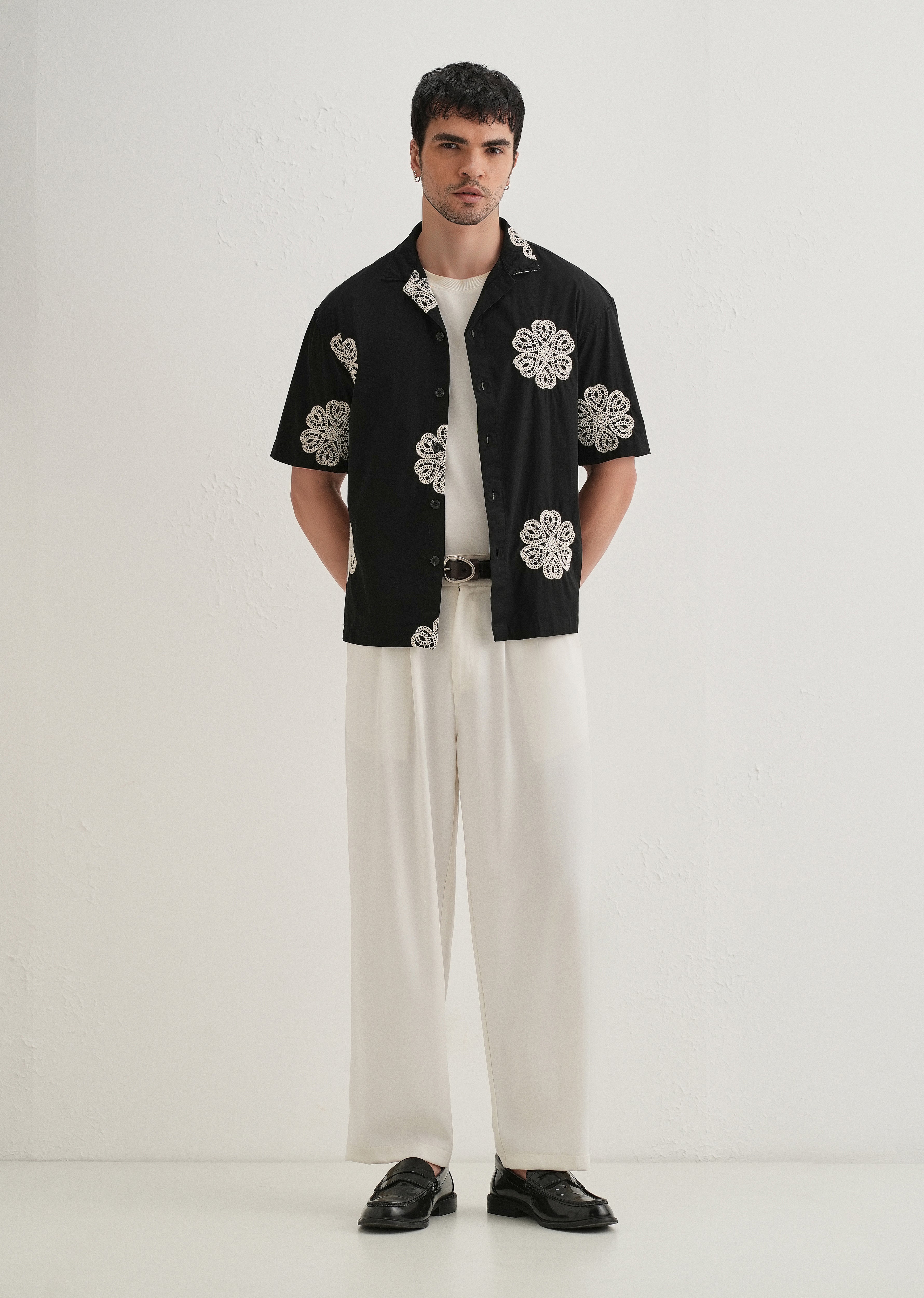 Black Medallion Embroidered Shirt