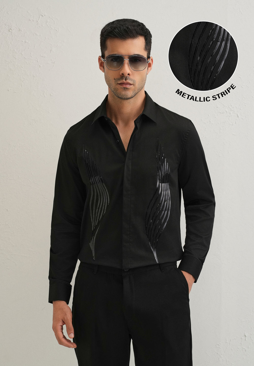 Black Metallic Flare Designer shirt