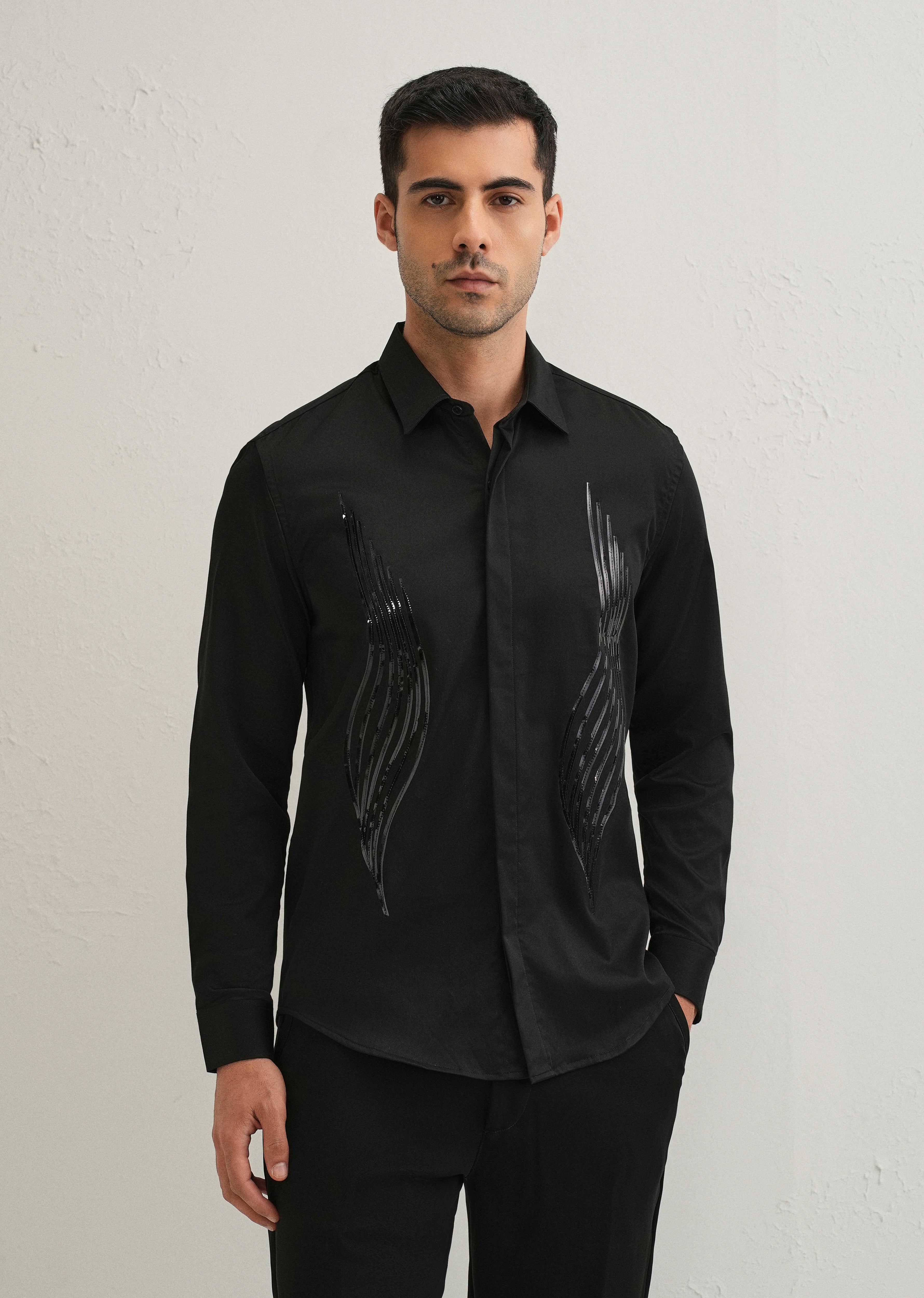 Black Metallic Flare Designer shirt