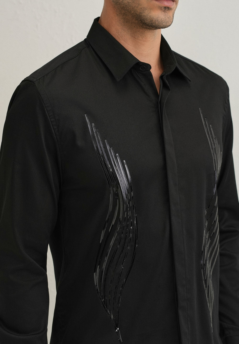 Black Metallic Flare Designer shirt