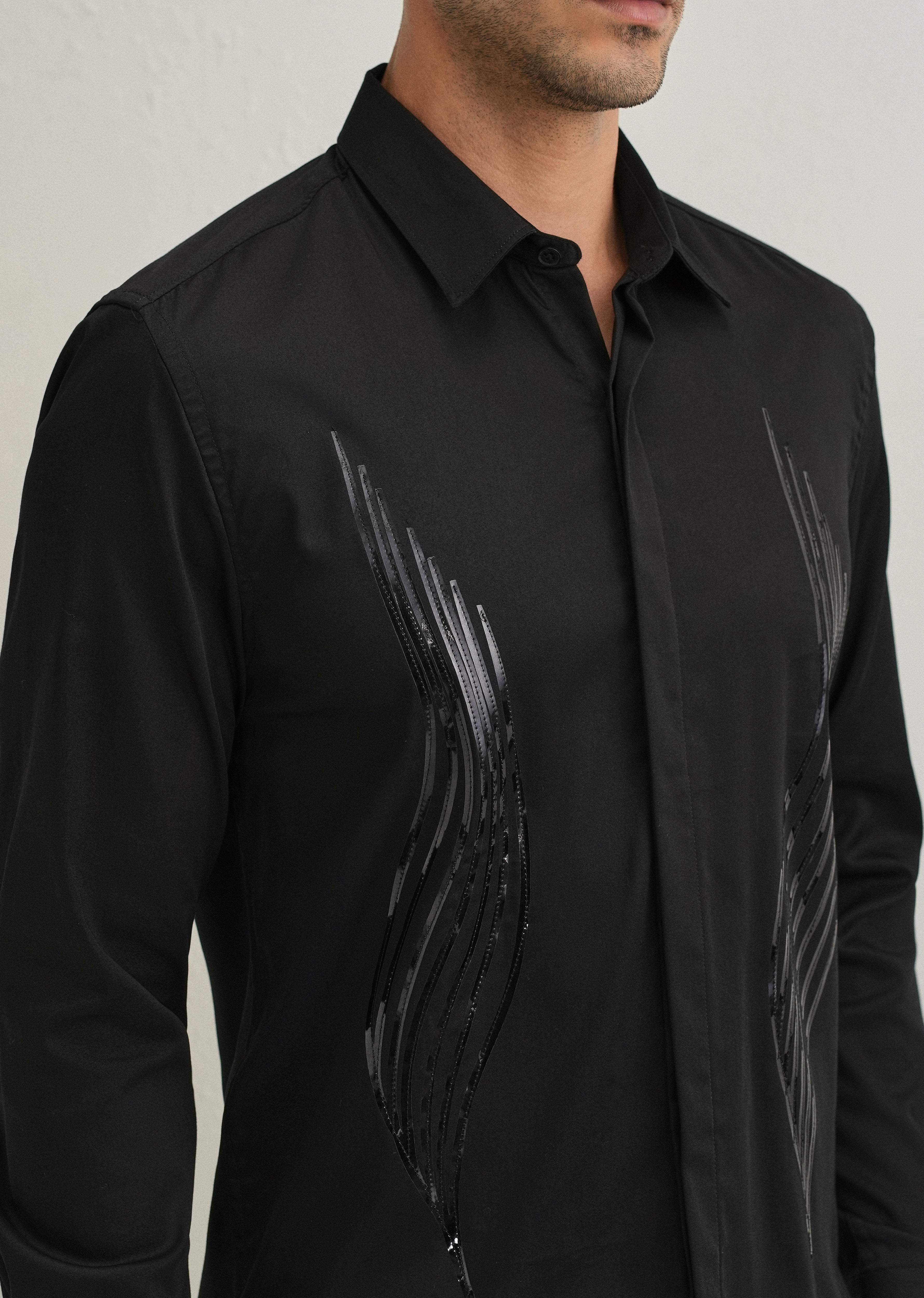 Black Metallic Flare Designer shirt