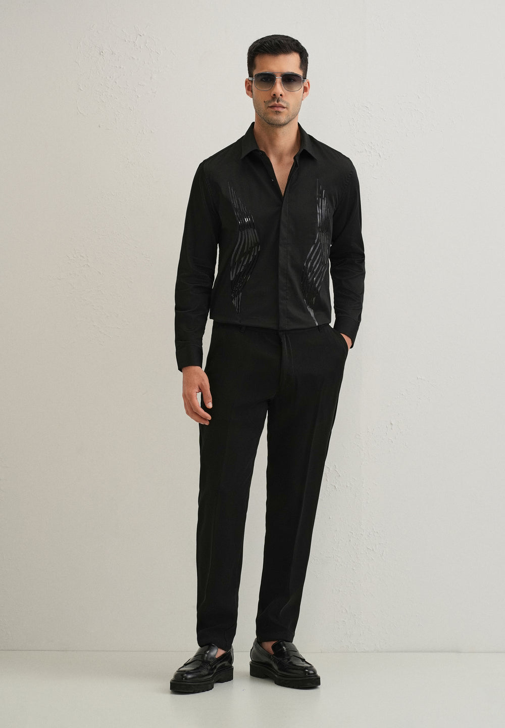 Black Metallic Flare Designer shirt