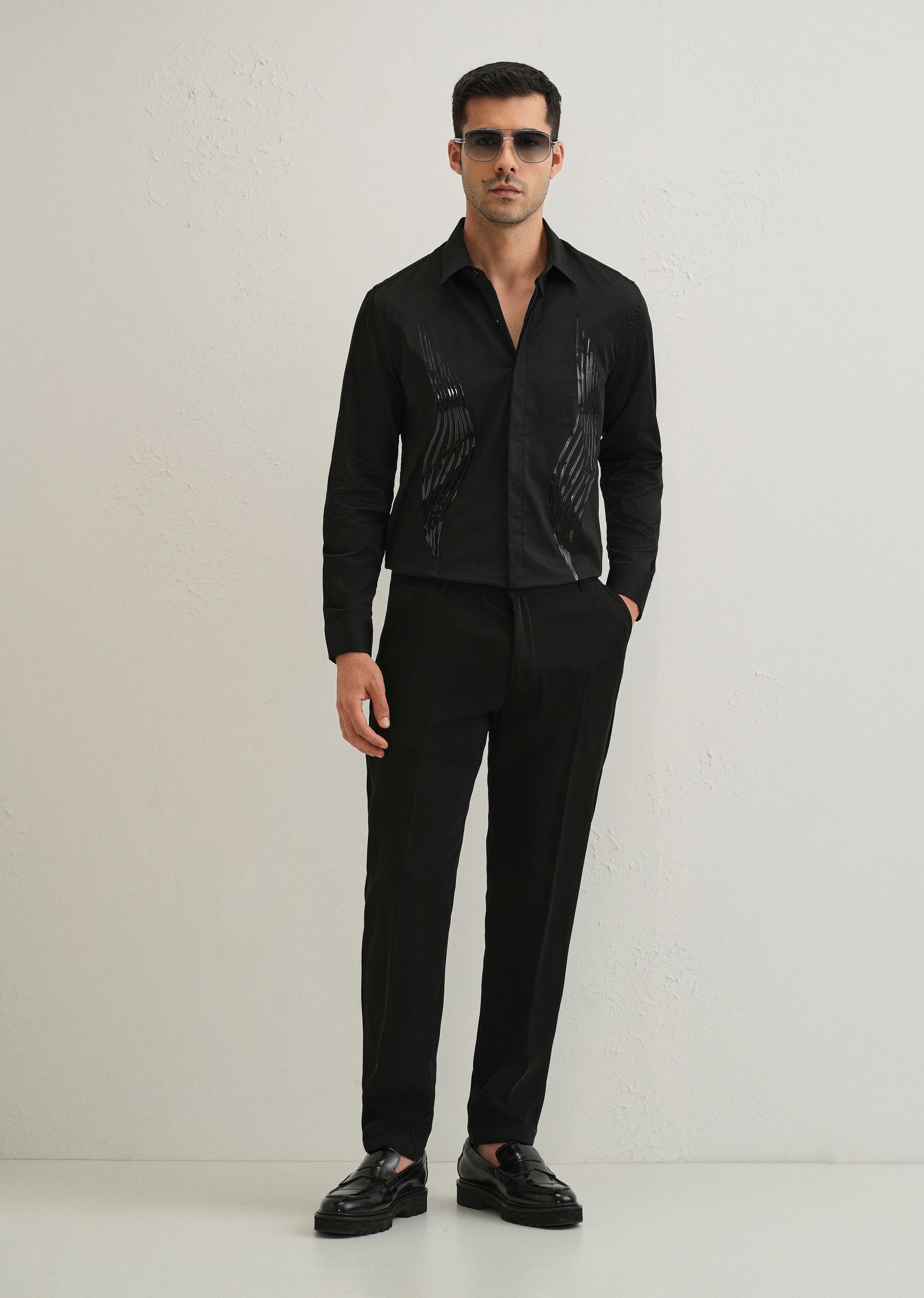 Black Metallic Flare Designer shirt