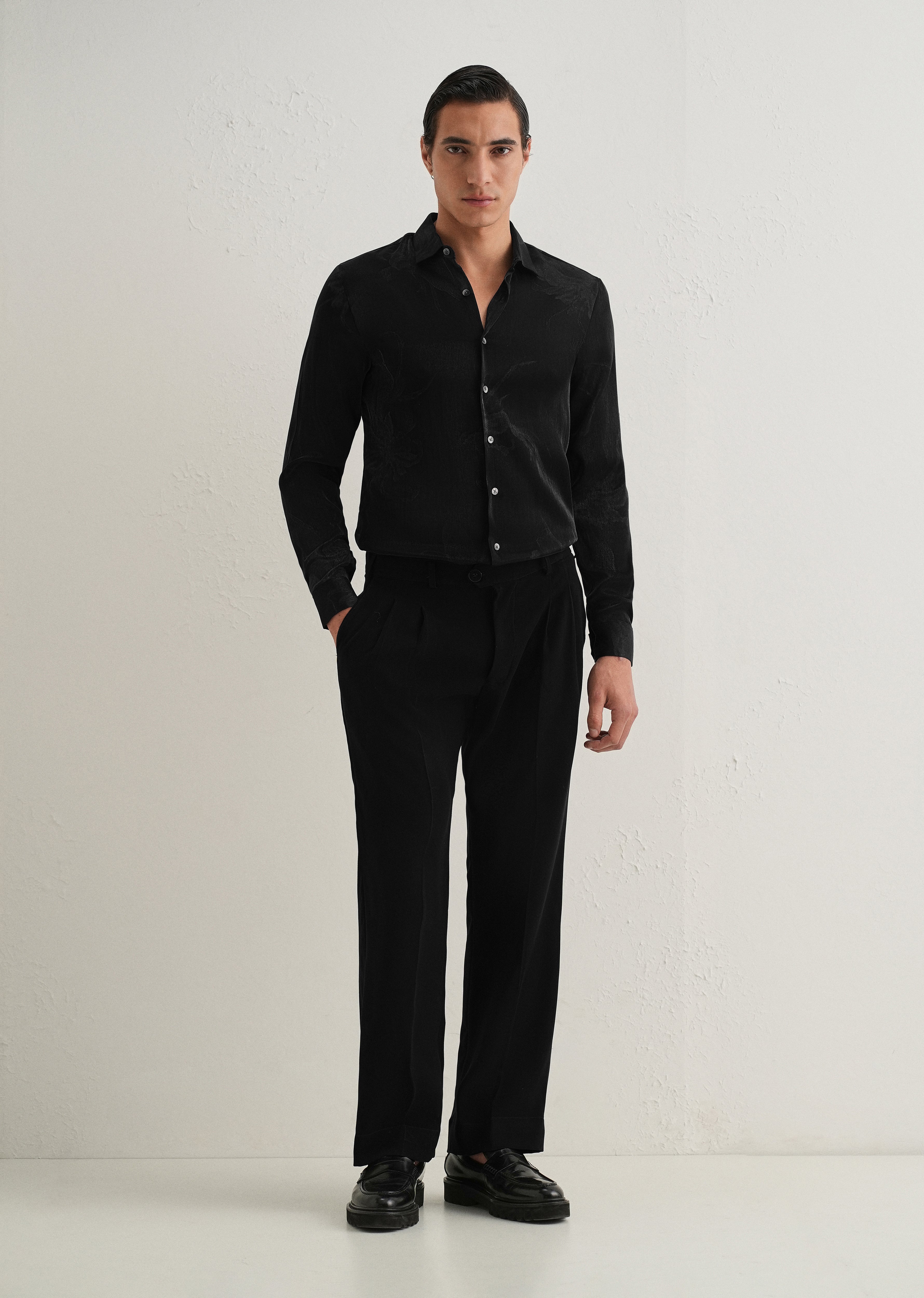 Black Metallic Sheen-Look Printed Shirt