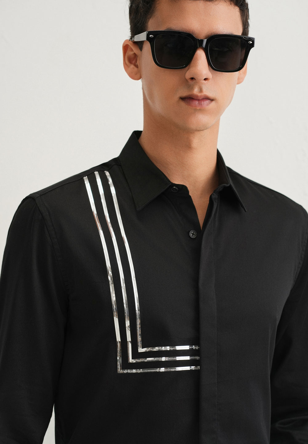 Black Metallic Stripe Designer Shirt